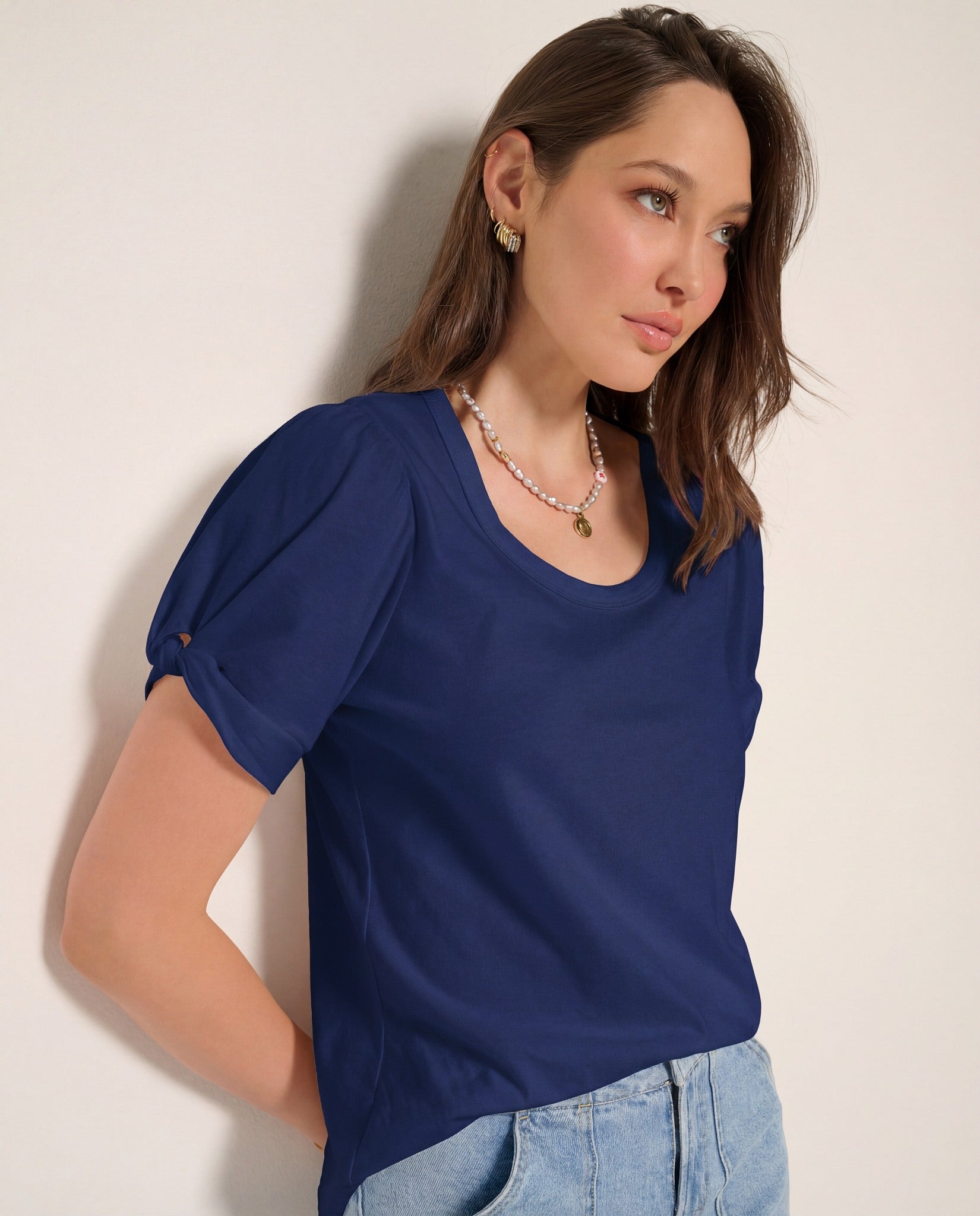Sapphire $|& SEAS Destiny Twist Sleeve Tee - SOF Front