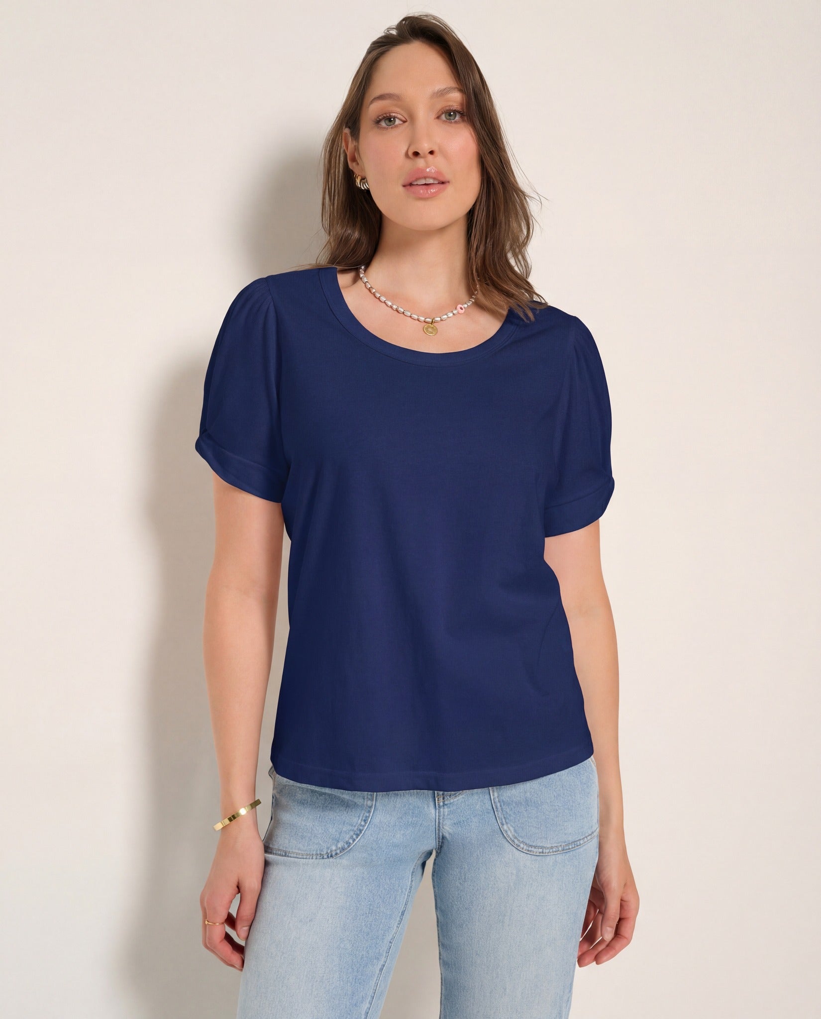 Sapphire $|& SEAS Destiny Twist Sleeve Tee - VOF Front