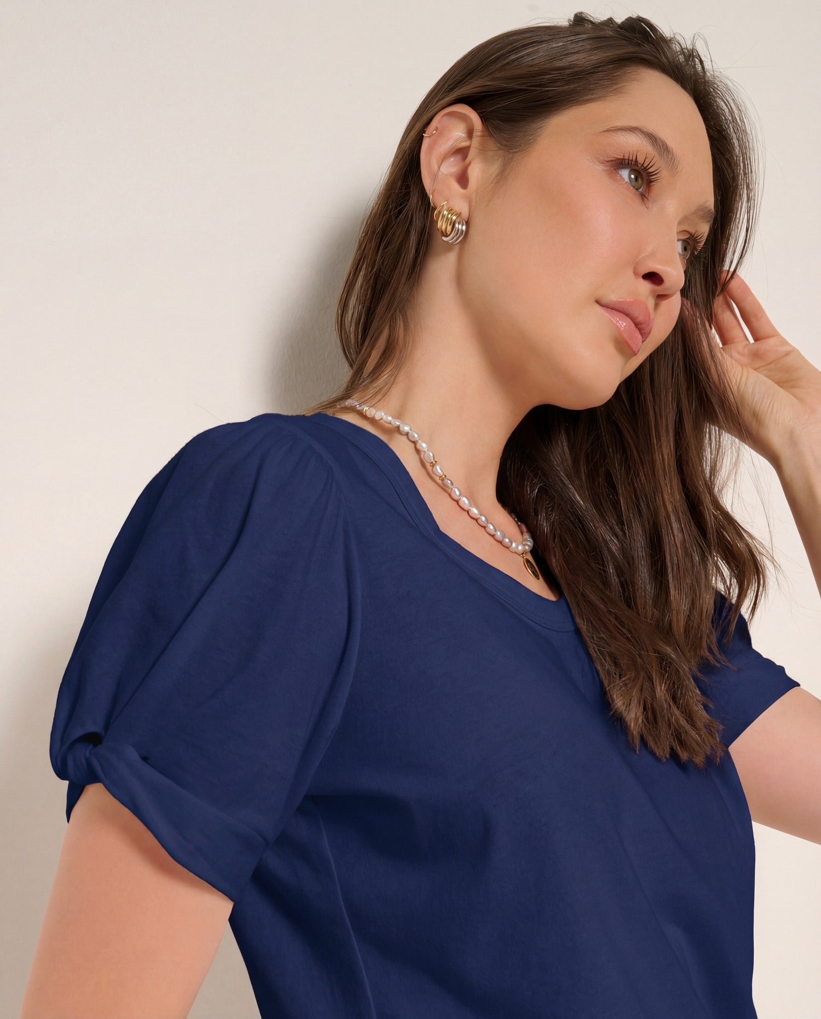 Sapphire $|& SEAS Destiny Twist Sleeve Tee - SOF Front
