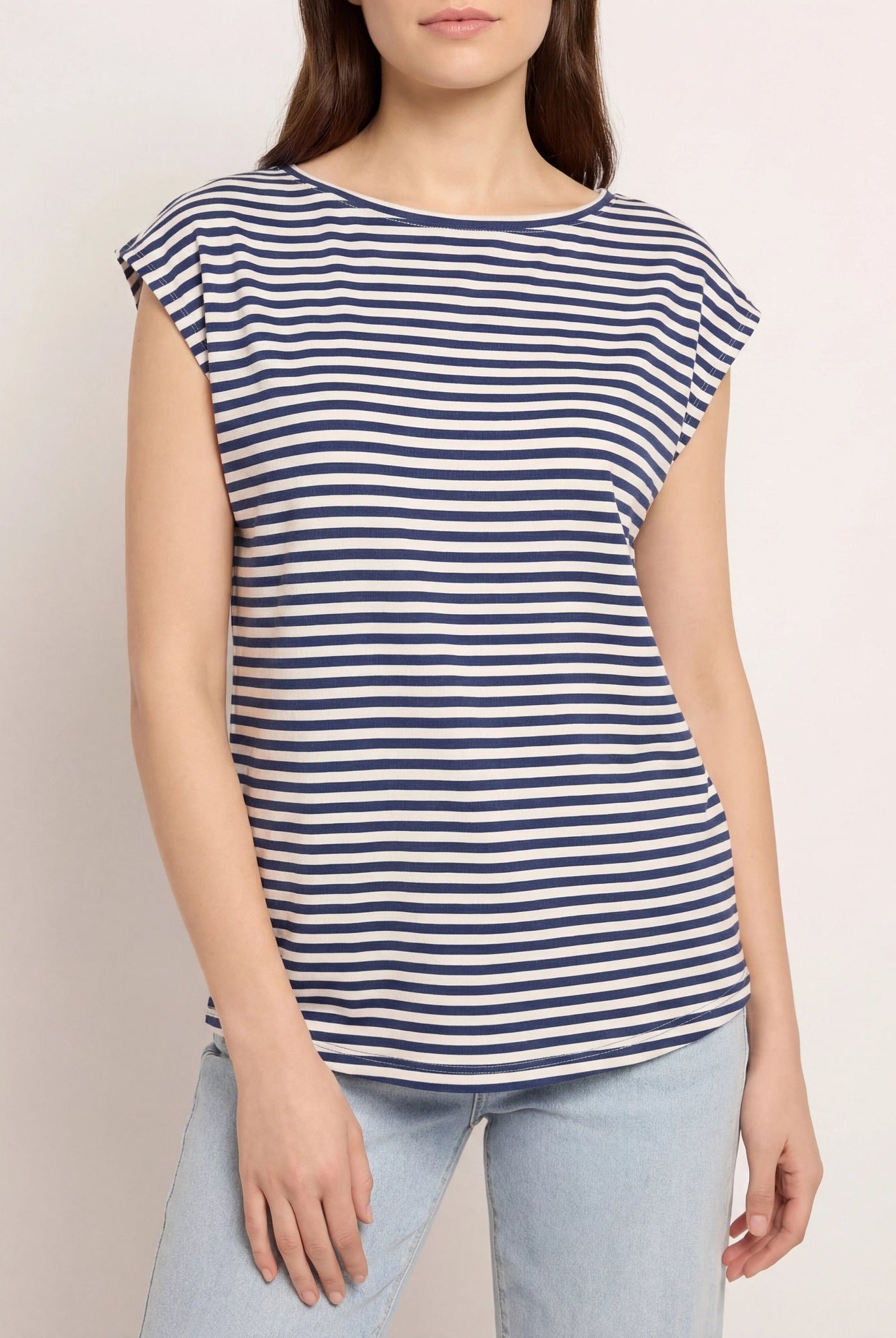 White Sapphire $|& SEAS Brentwood Boat Neck Stripe Top - VOF Detail