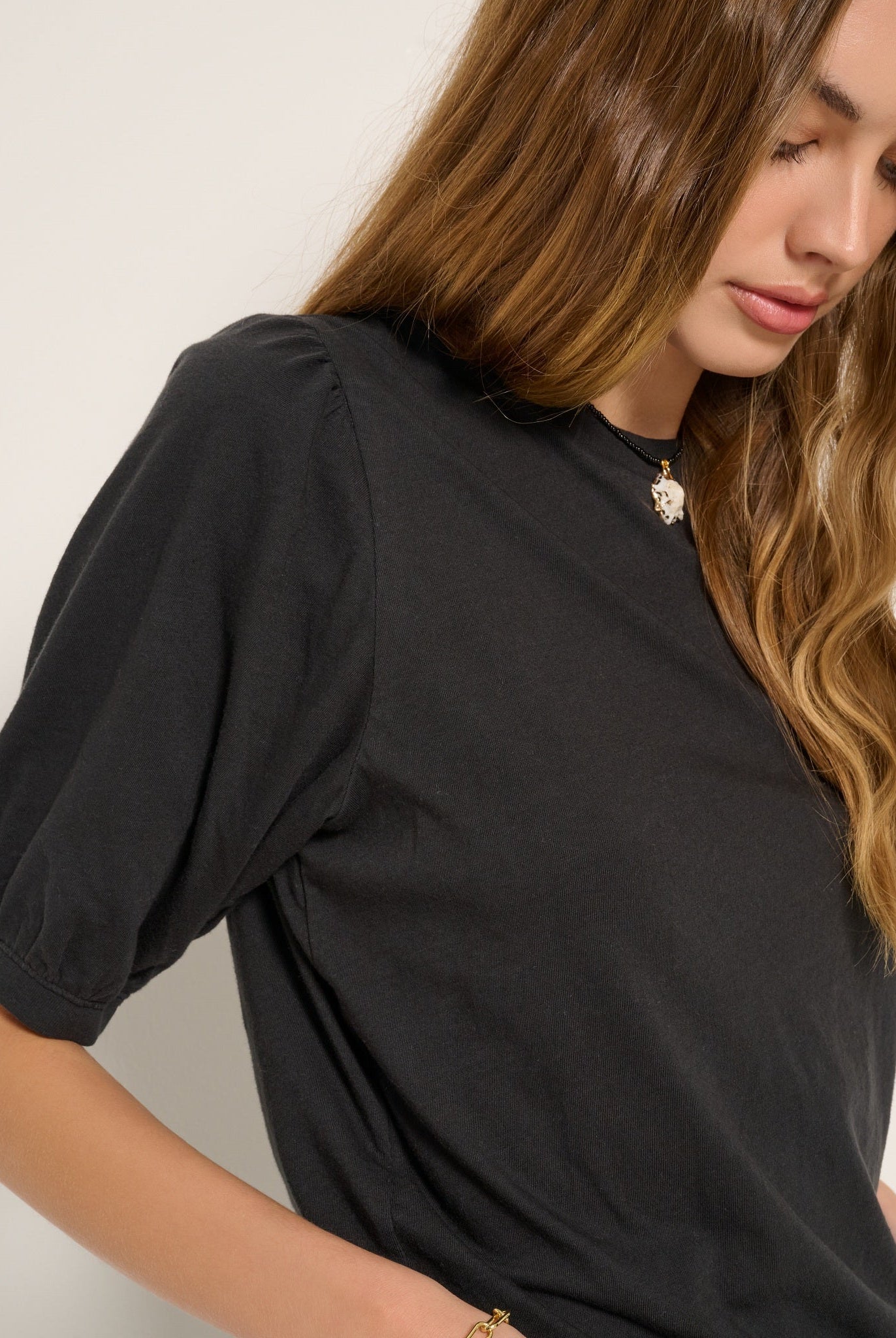 Faded Black $|& SEAS Meadow Shirred Sleeve Tee - SOF Full Front