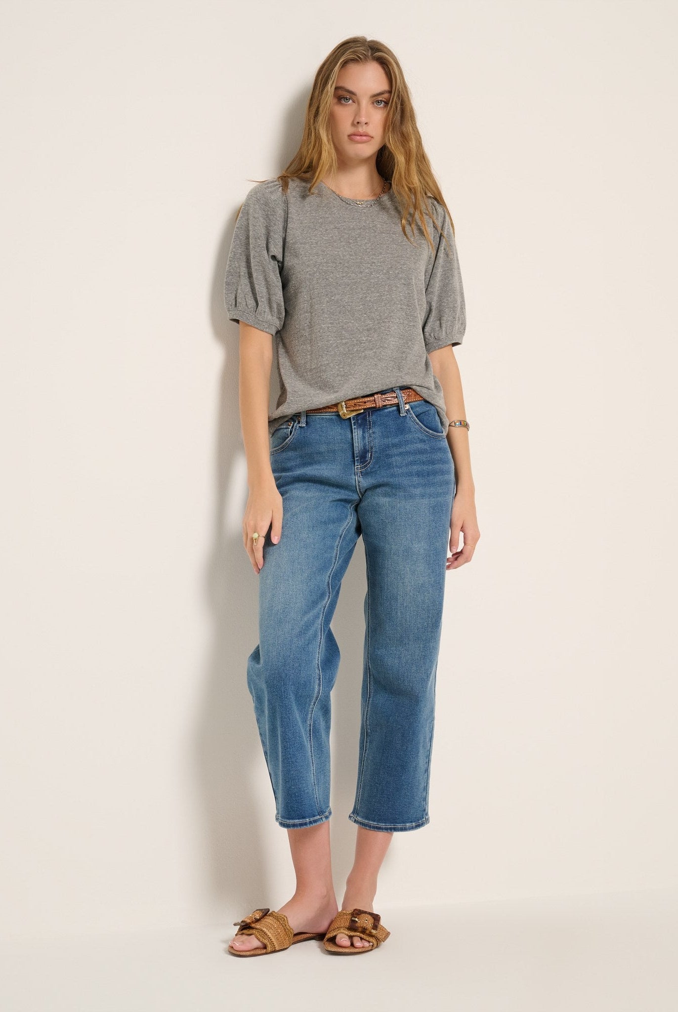 Heather Grey $|& SEAS Meadow Shirred Sleeve Tee - UGC On Fig