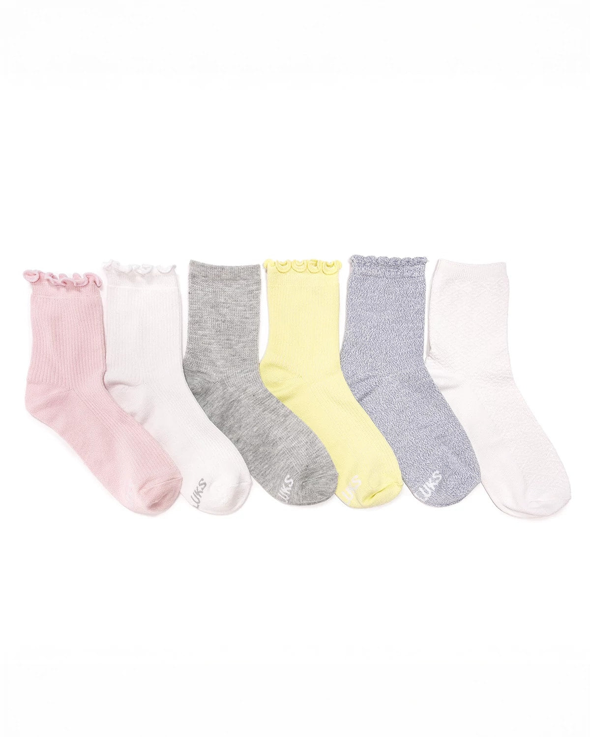 Pastel Pack $|& MUK LUKS 4.5" Whisper Soft Crew Sock 6 Pack - VOF Detail