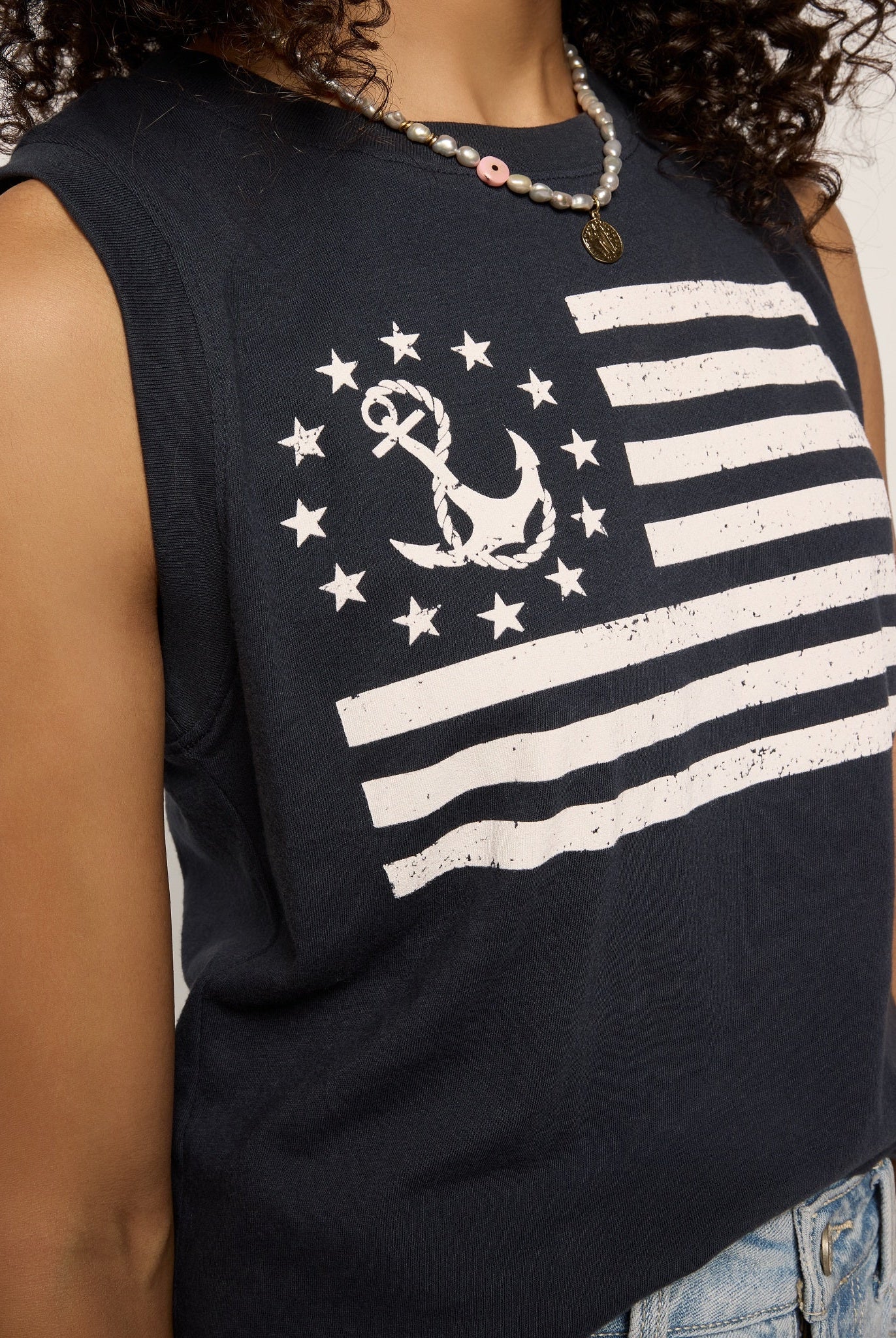 Mariner Midnight $|& SEAS Daisy Muscle Tank "NAUTICAL FLAG" - SOF Full Front