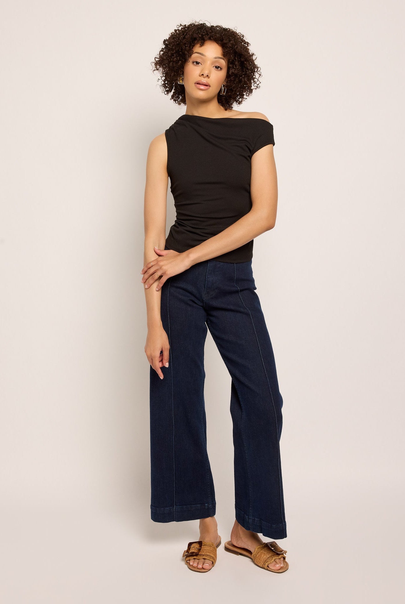 Black $|& SEAS Eden Pleated One Shoulder Top - UGC On Fig