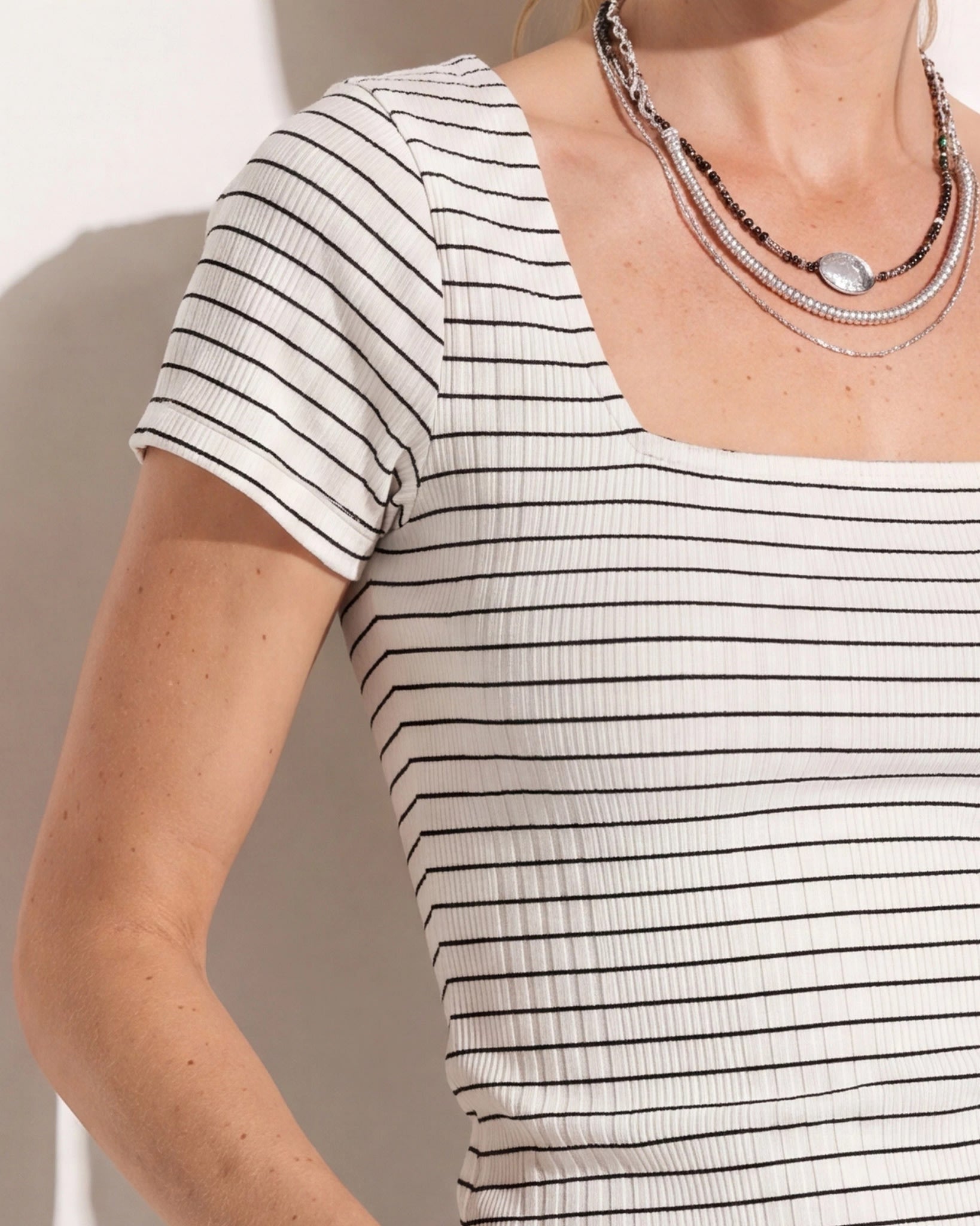 Ivory/ Black $|& SEAS Spruce Square Neck Top - SOF Full Front