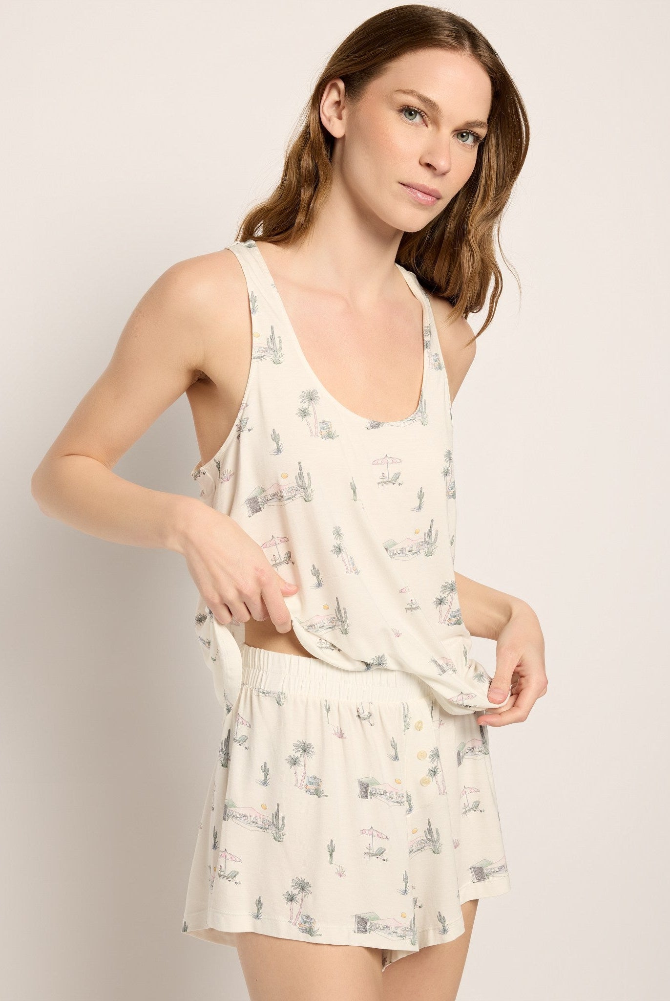 Cream $|& SEAS Cloudscape Printed Sleep Set - SOF Front