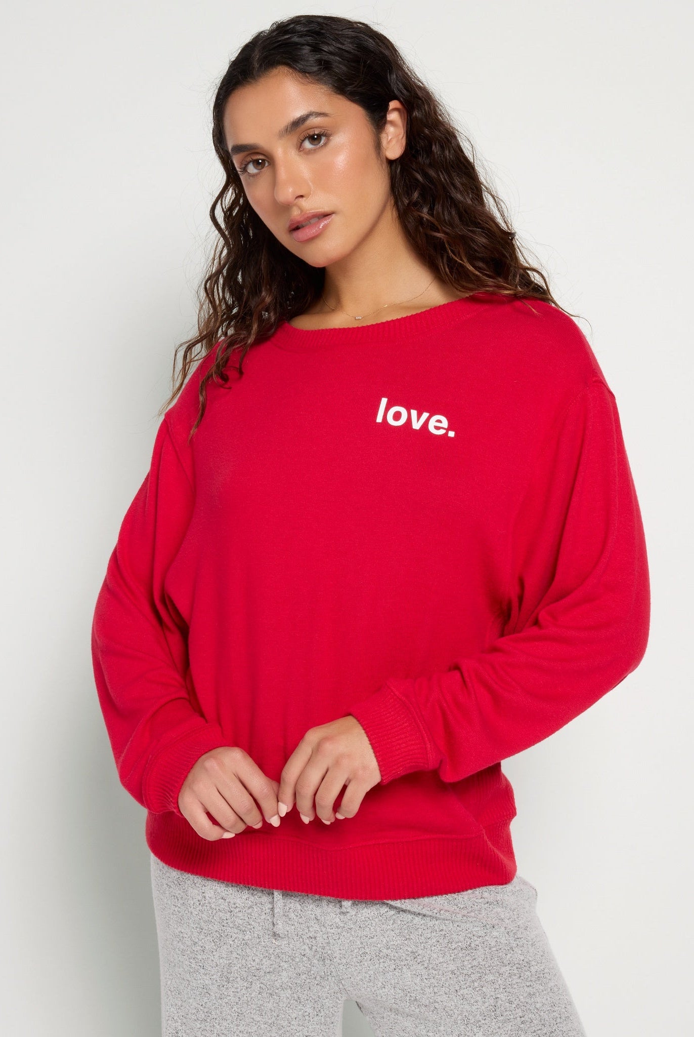 Chili Pepper $|& SEAS Shoreline Hacci "Love" Graphic Pullover - SOF Front