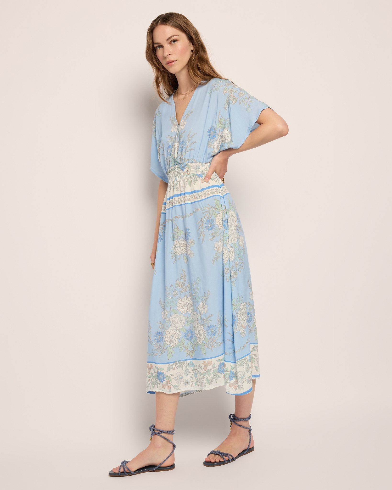 French Blue $|& SEAS Topanga Printed Midi Dress - SOF Front