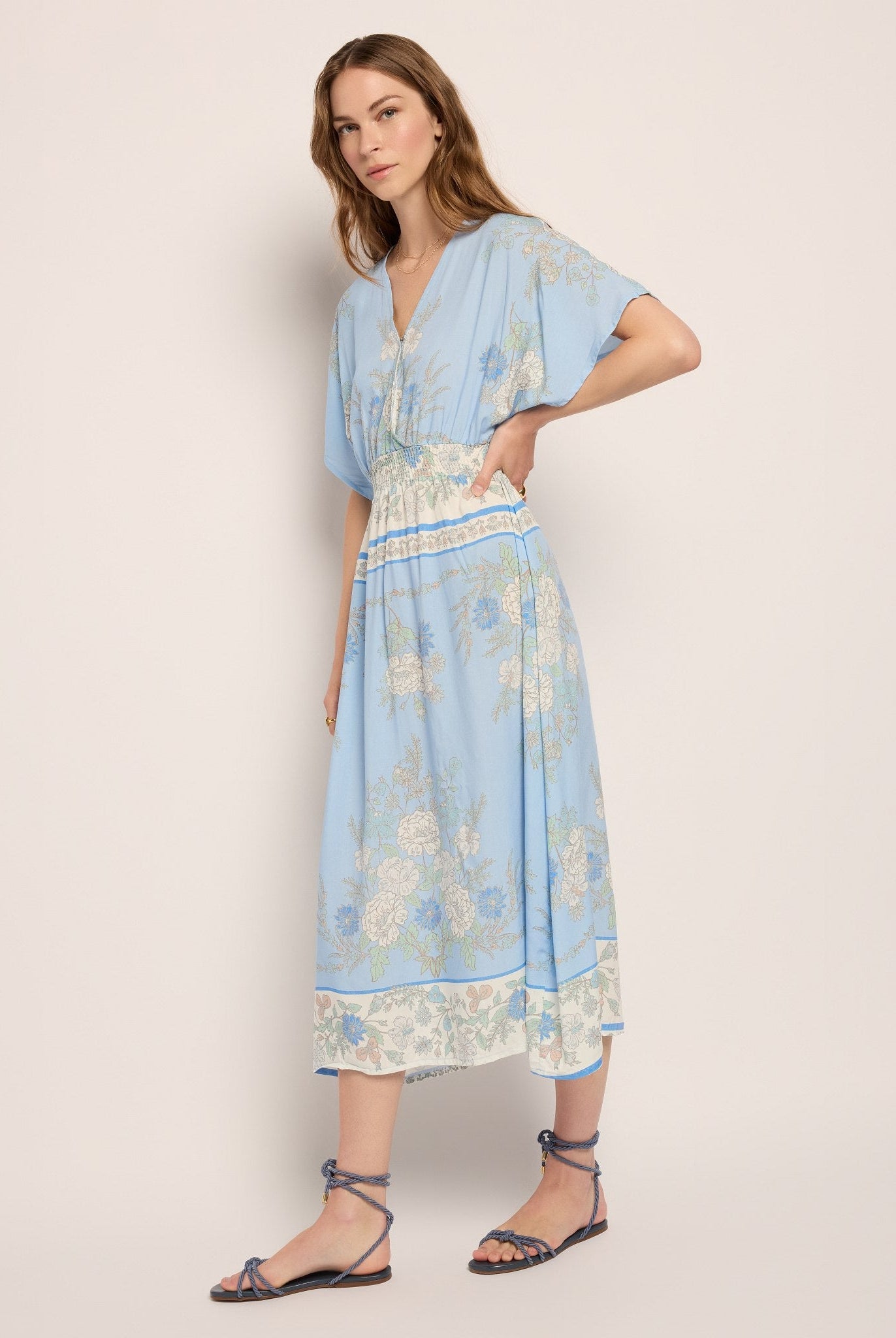 French Blue $|& SEAS Topanga Printed Midi Dress - SOF Front