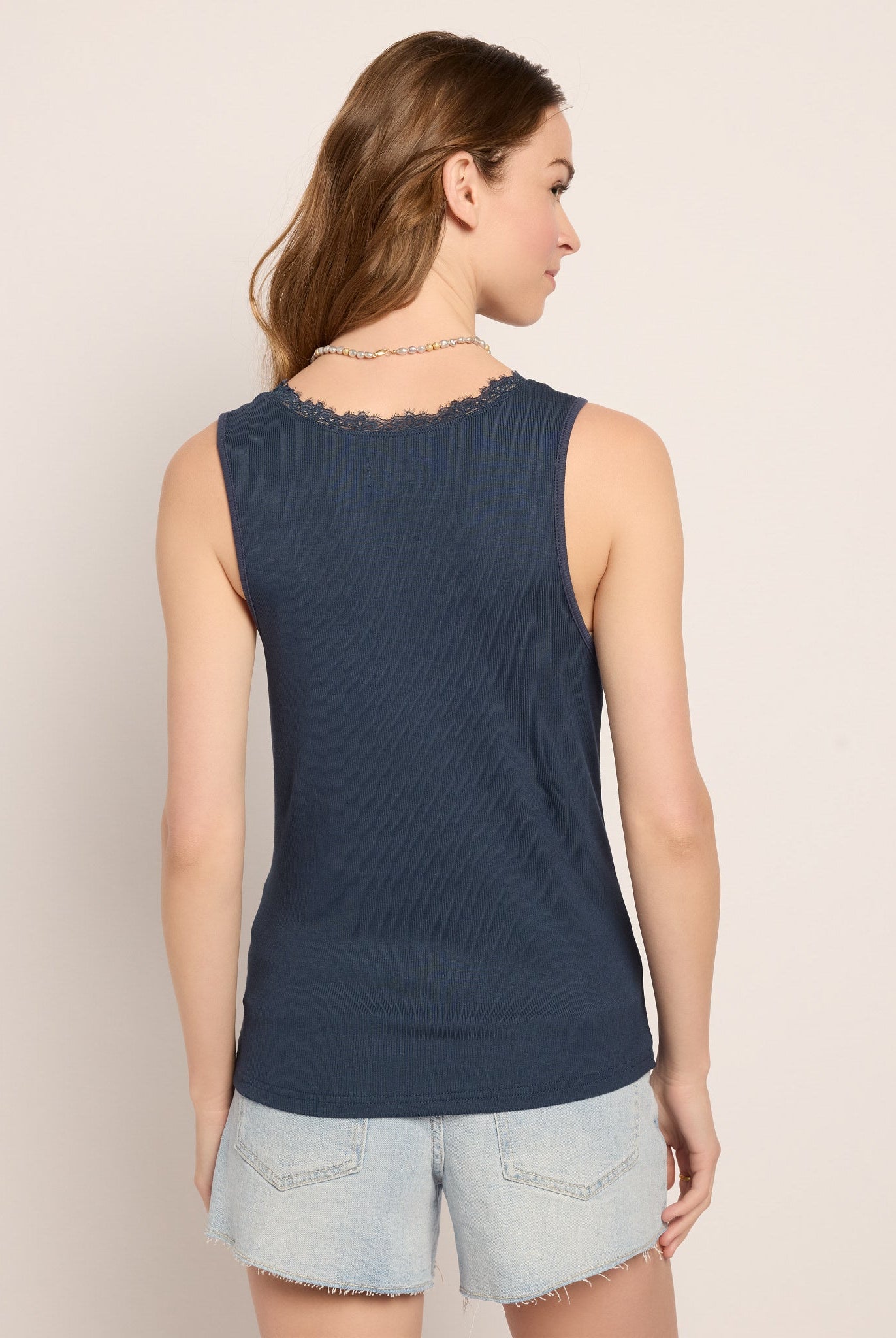 Navy $|& SEAS Whitecap Lace Trim Tank - SOF Side