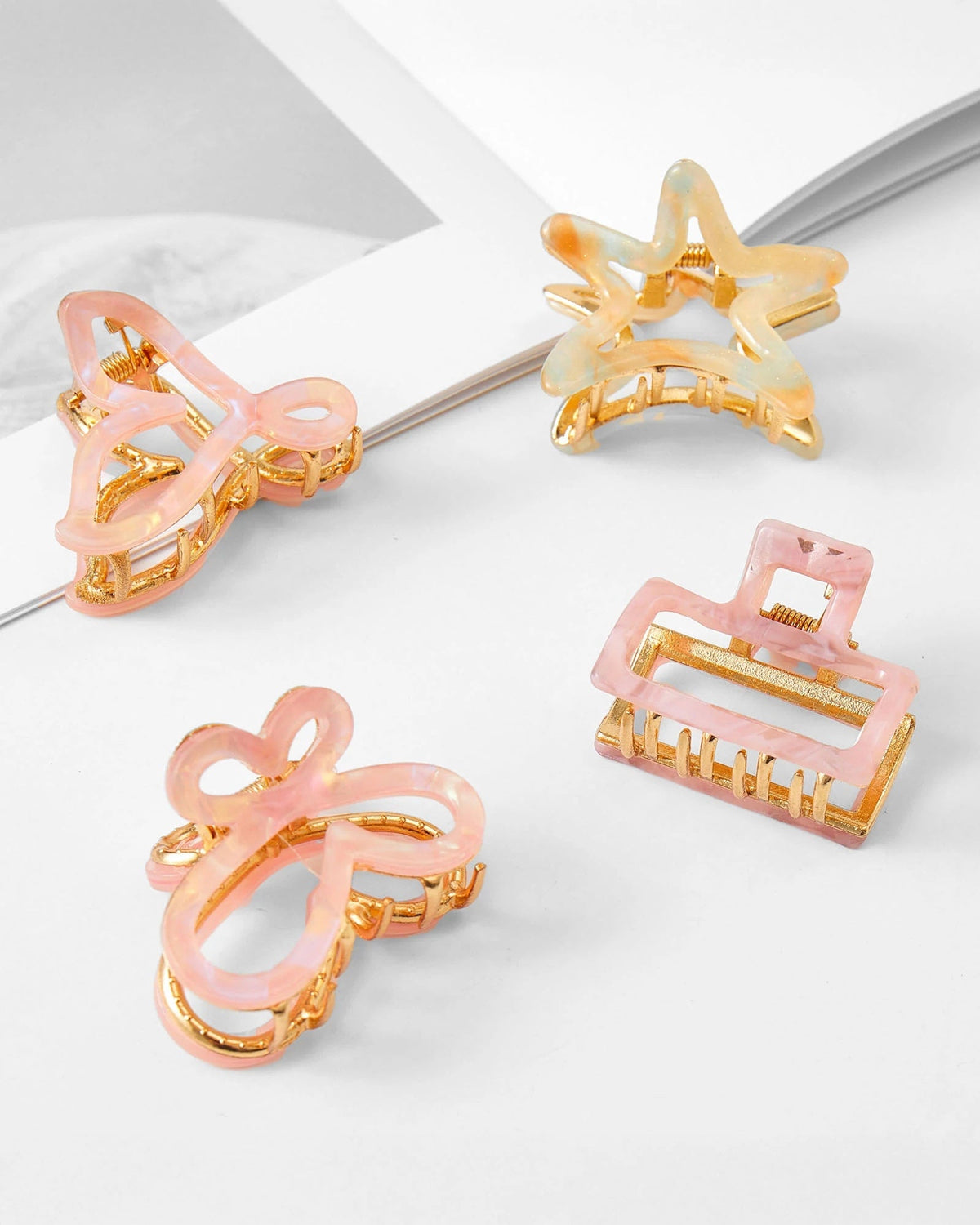 Blush Peach $|& KNC Blush Peach Glow Metal Hair Clip 4 Piece Set - VOF Detail