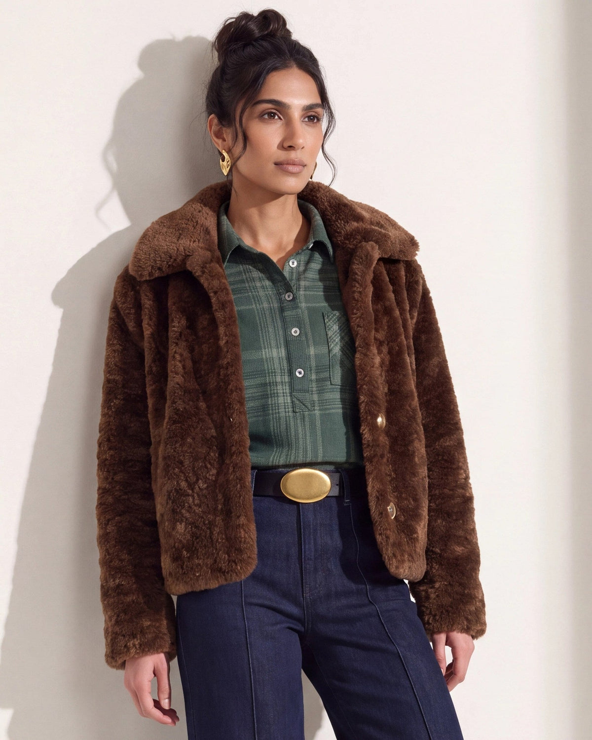 Minky Brown $|& Room 34 Faux Fur Coat - SOF Front