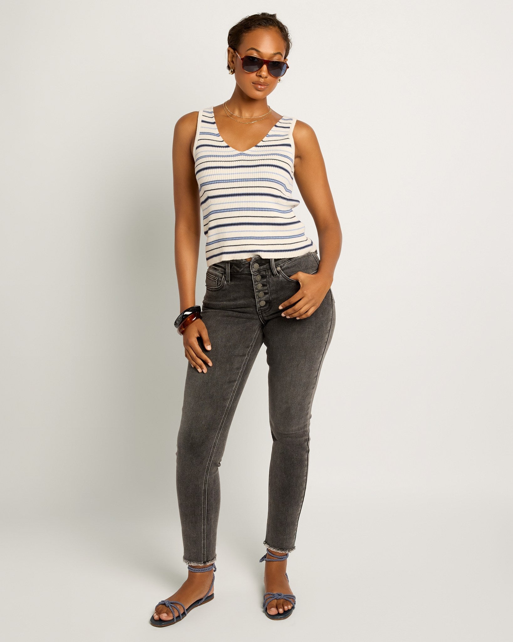 Cream Stripe $|& SEAS Sara Striped Tank - SOF Side