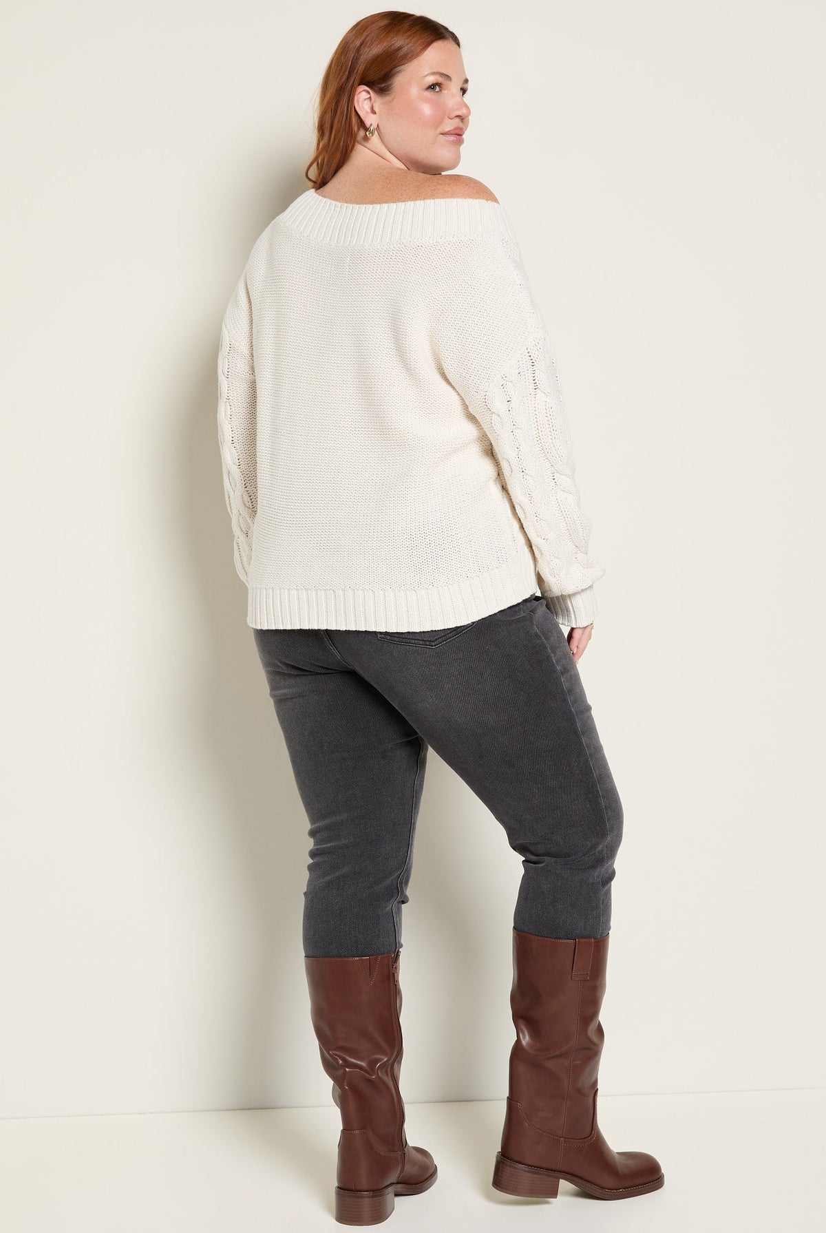 Cream $|& SEAS Delilah Off The Shoulder Cable Knit Sweater - SOF Back