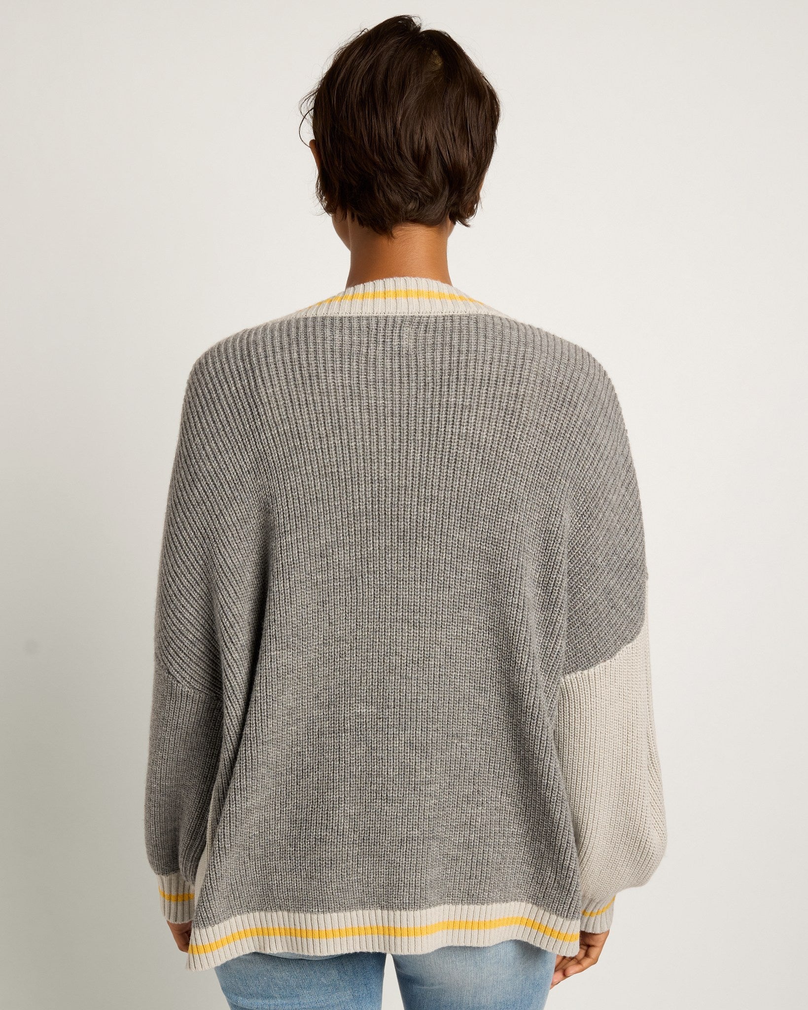 Heather Grey $|& SEAS Solstice Sun Colorblocked Cardigan - SOF Back