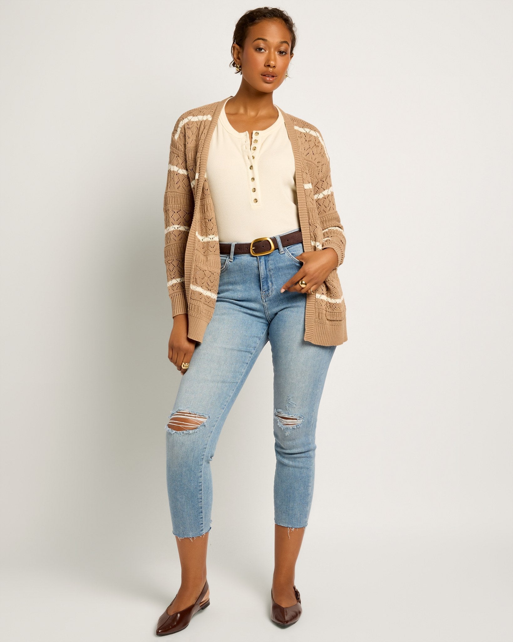 Fawn/Cream $|& SEAS Shore Pocket Cardigan - UGC On Fig
