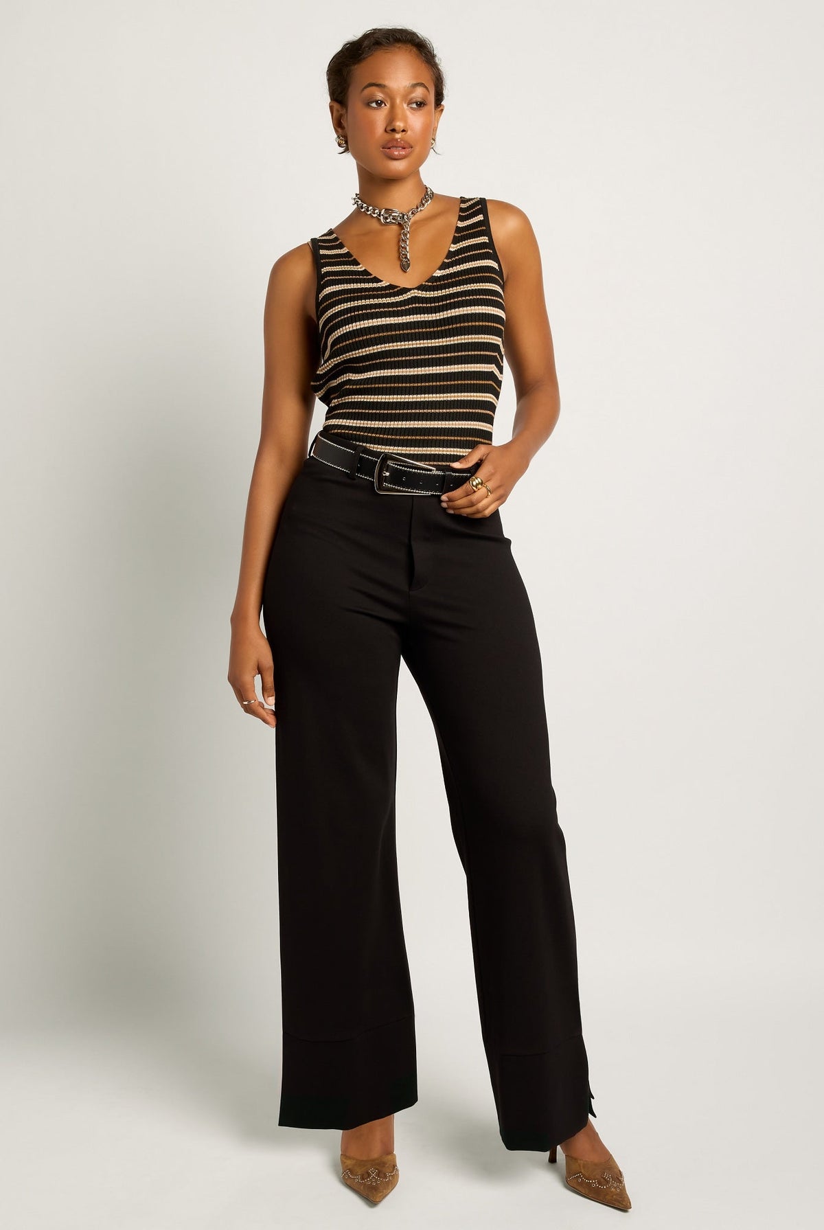 Black $|& SEAS Abigail High Rise Wide Leg Slit Pant - UGC On Fig