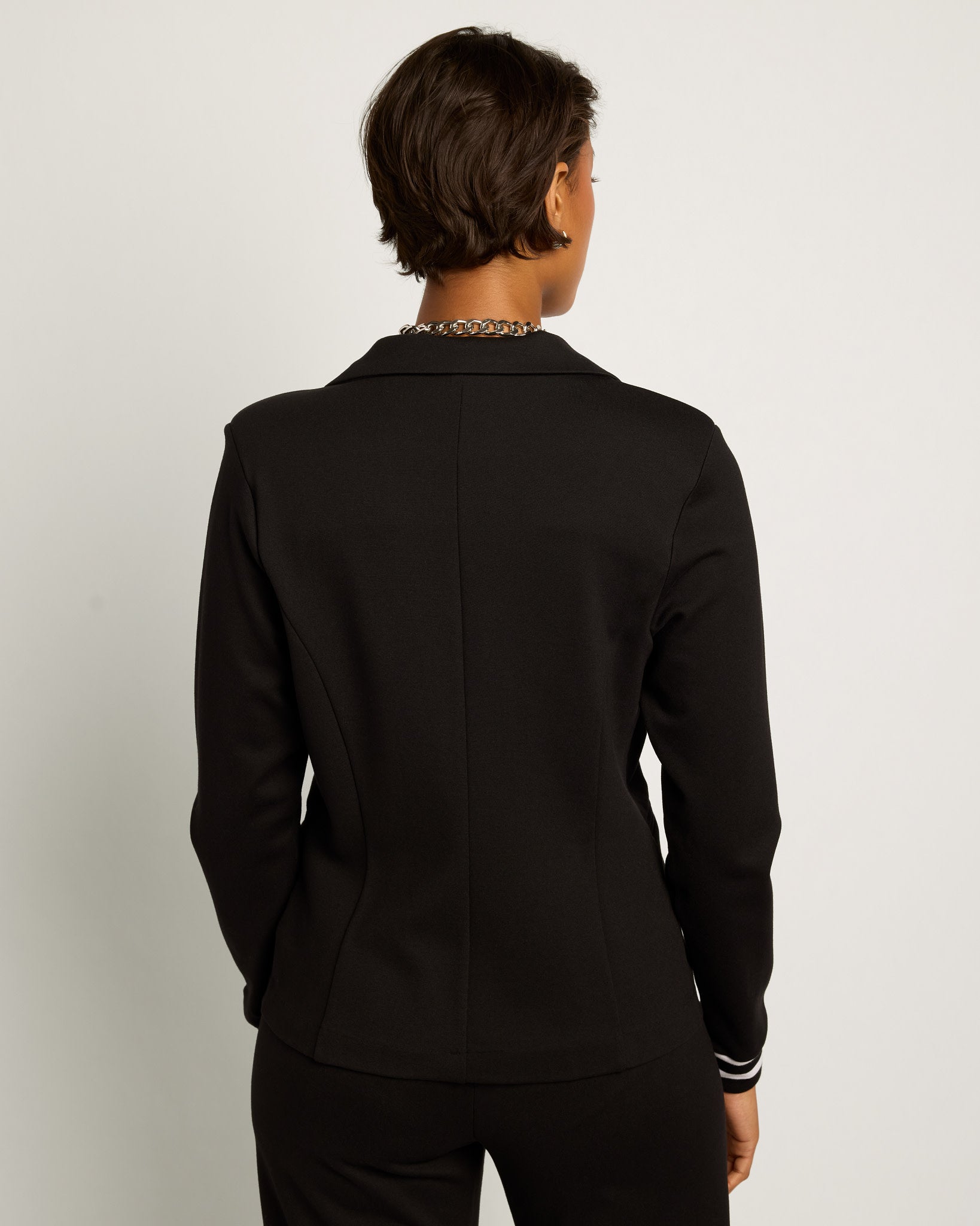 Black $|& SEAS Abigail Ribbed Cuff Blazer - SOF Back