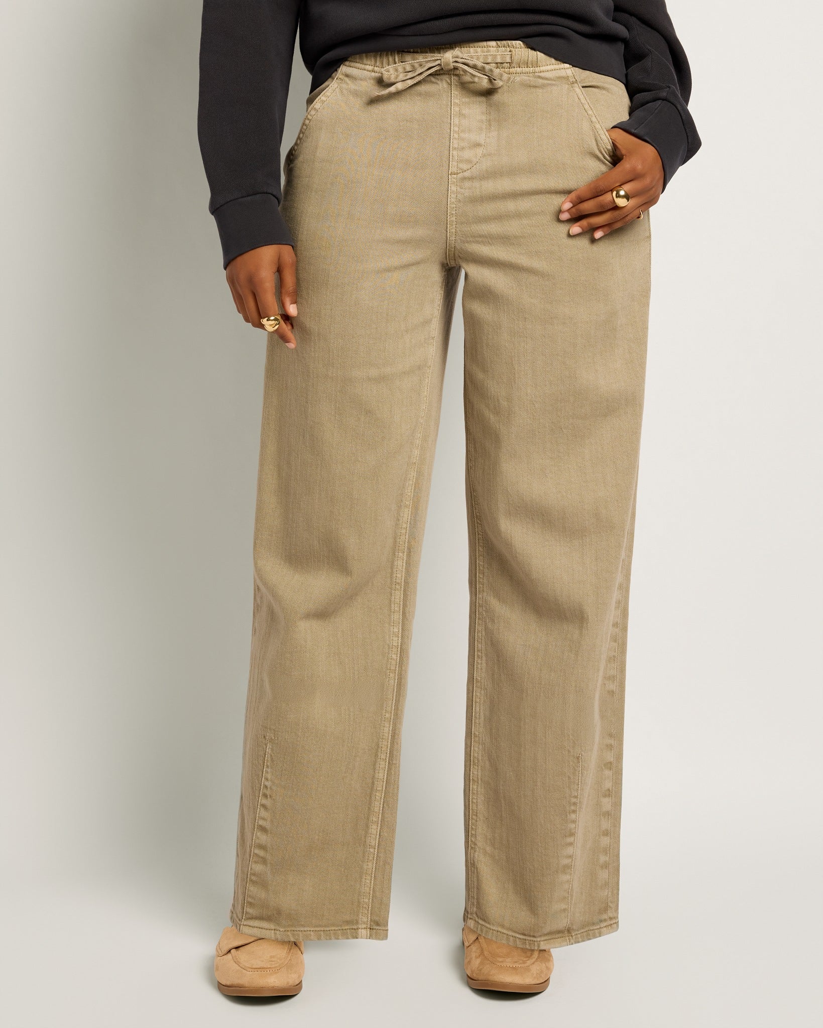 Pebble $|& SEAS Ellie Mid Rise Drawstring Straight Leg Pant - SOF Front