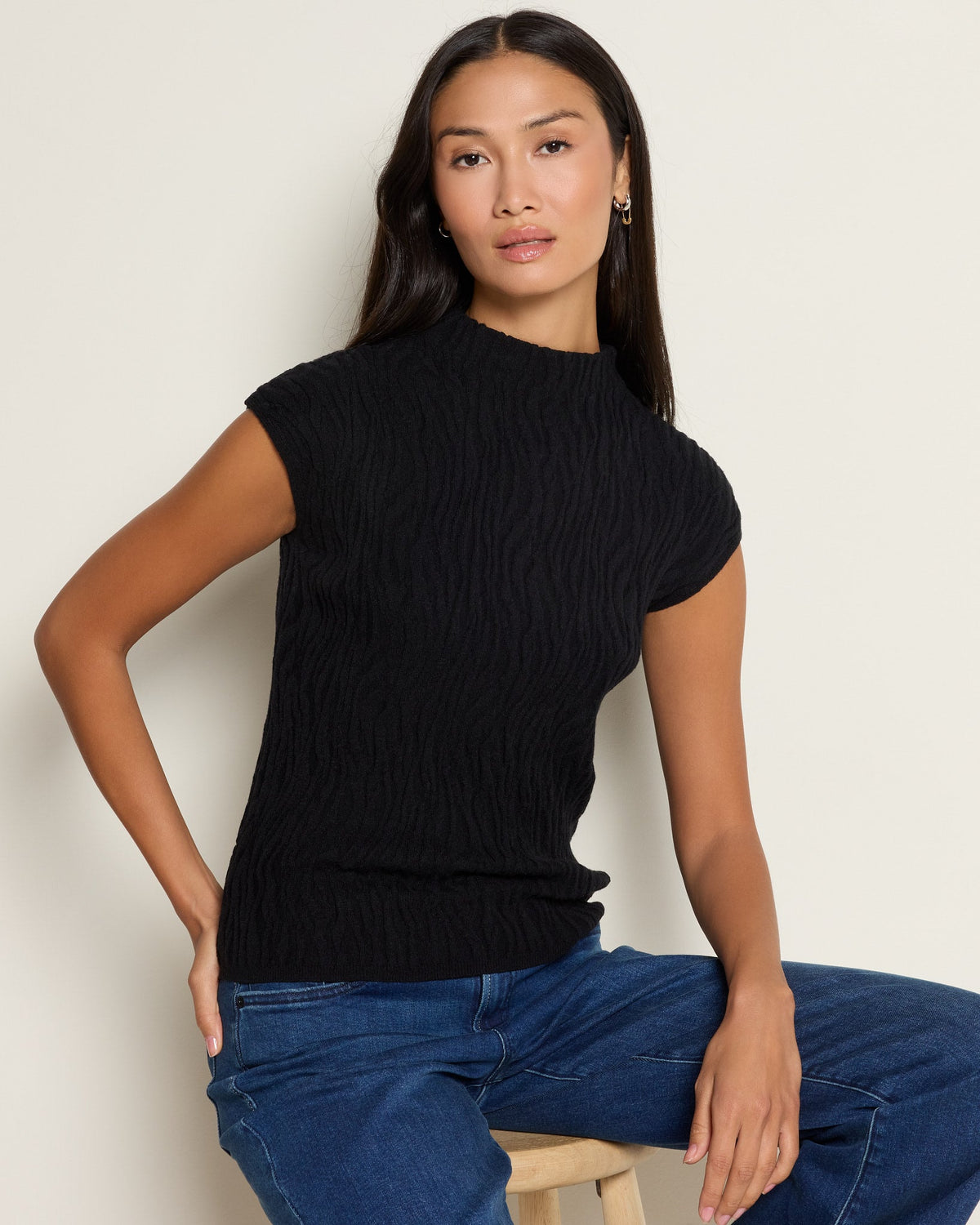 Black $|& Bobeau Animal Jacquard Sweater - SOF Full Front