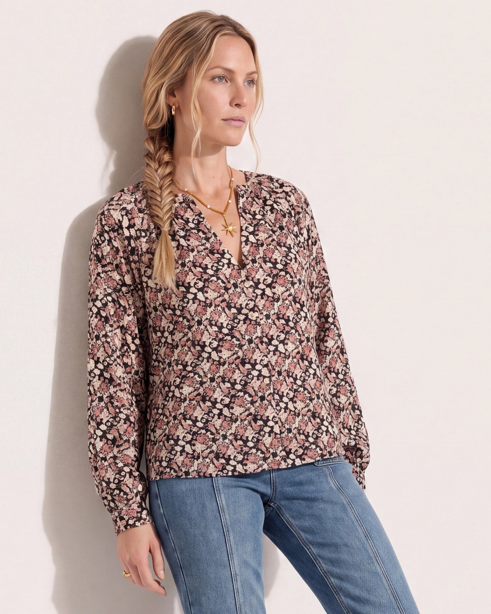Black Floral $|& SEAS Sonia Button Up Shirt - VOF Front