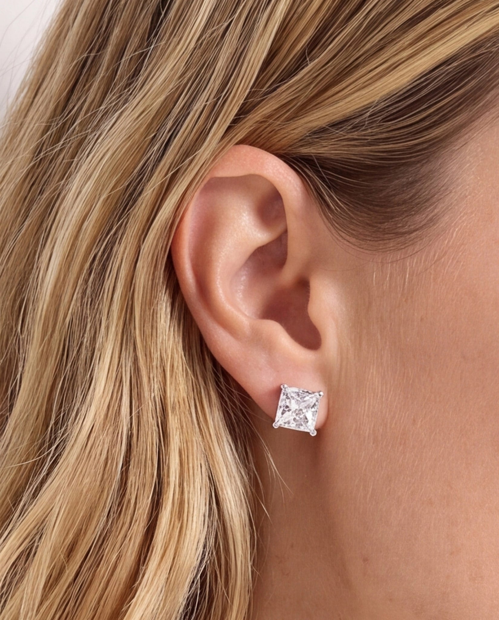 Platinum $|& SEAS Square Stud Earrings - SOF Full Front