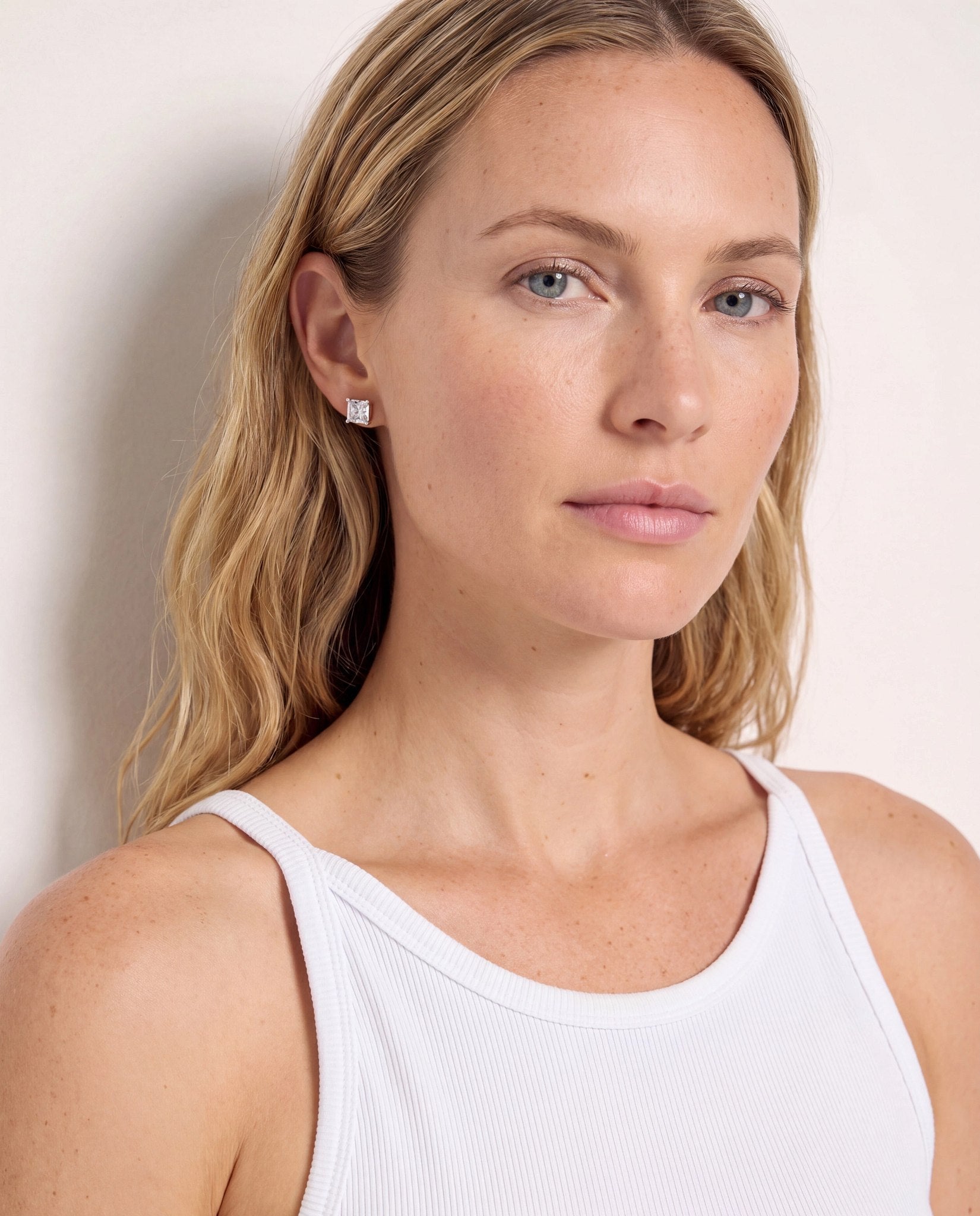 Platinum $|& SEAS Square Stud Earrings - SOF Front