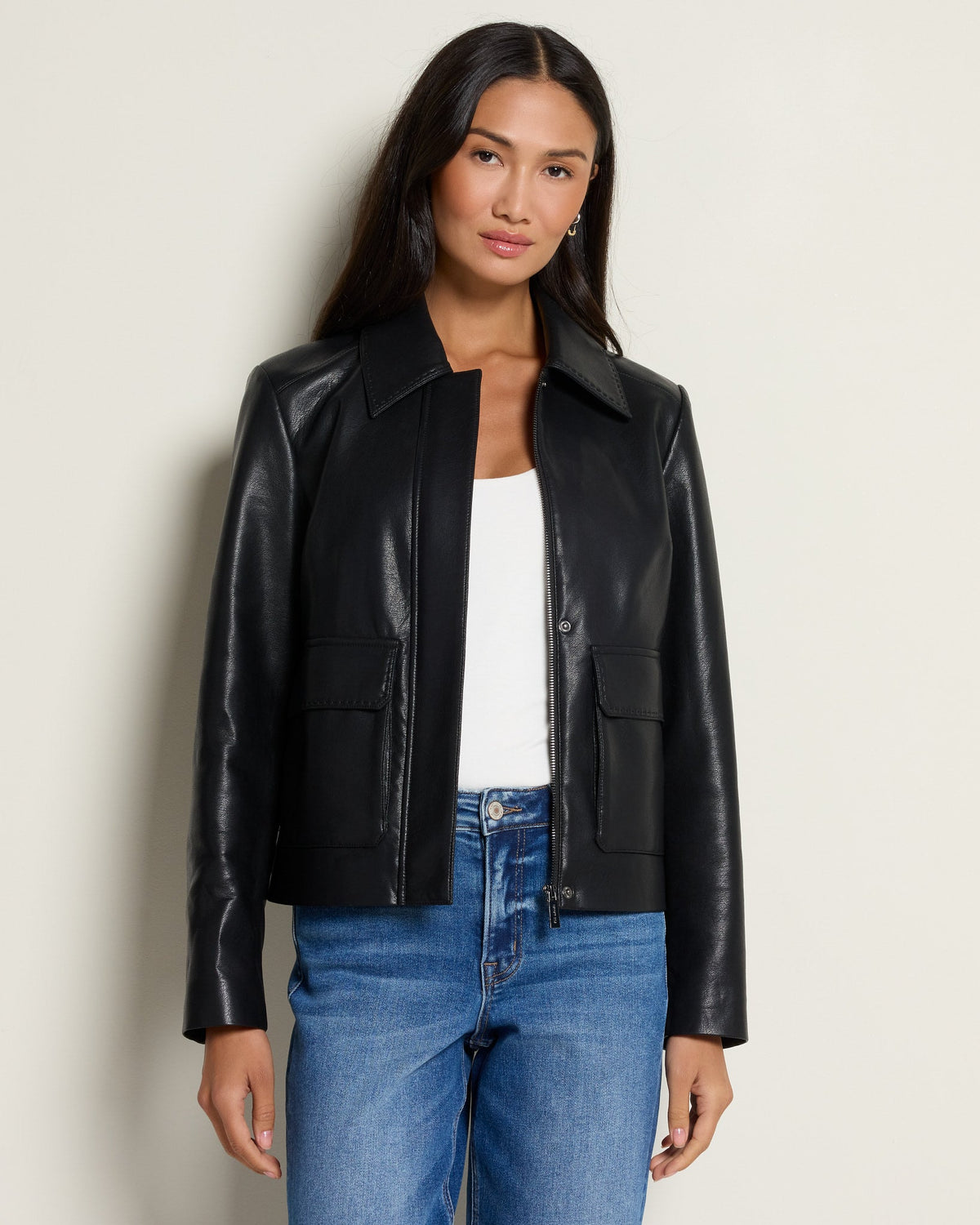 Black $|& Kenneth Cole Faux Leather Jacket - SOF Front