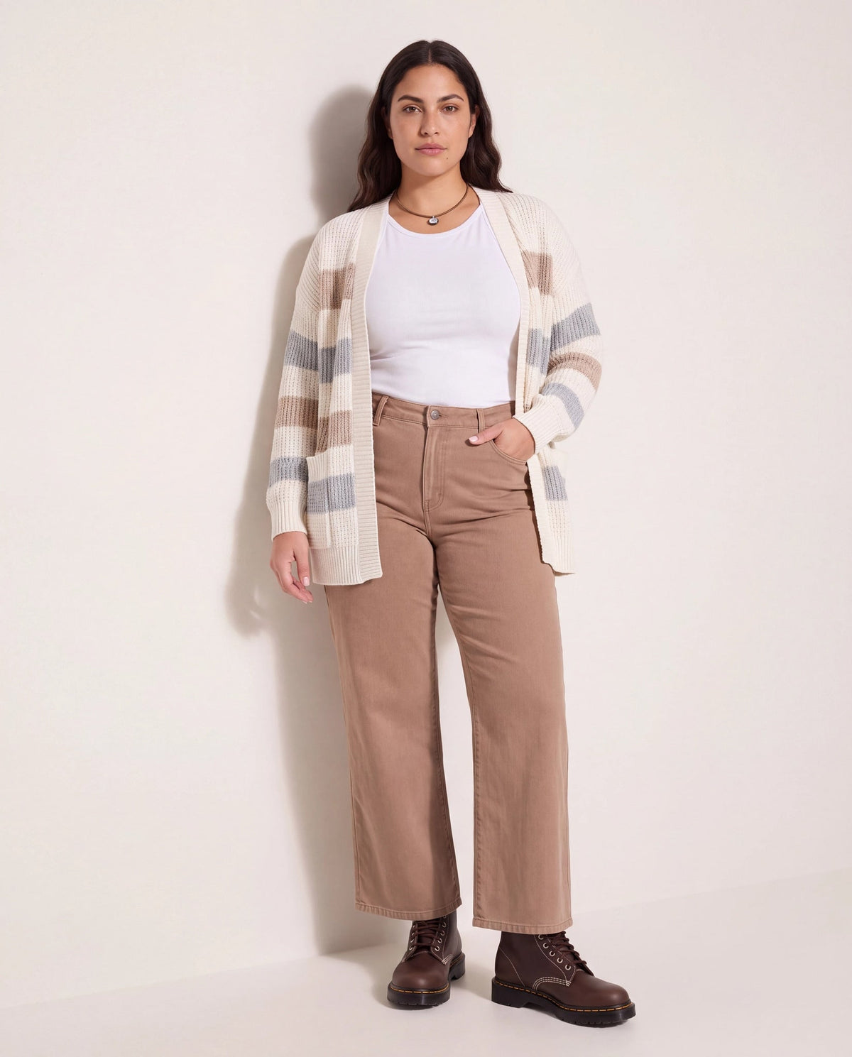 Cream/Ht Grey Stripe $|& SEAS Olivia Cardigan with Pockets - UGC On Fig