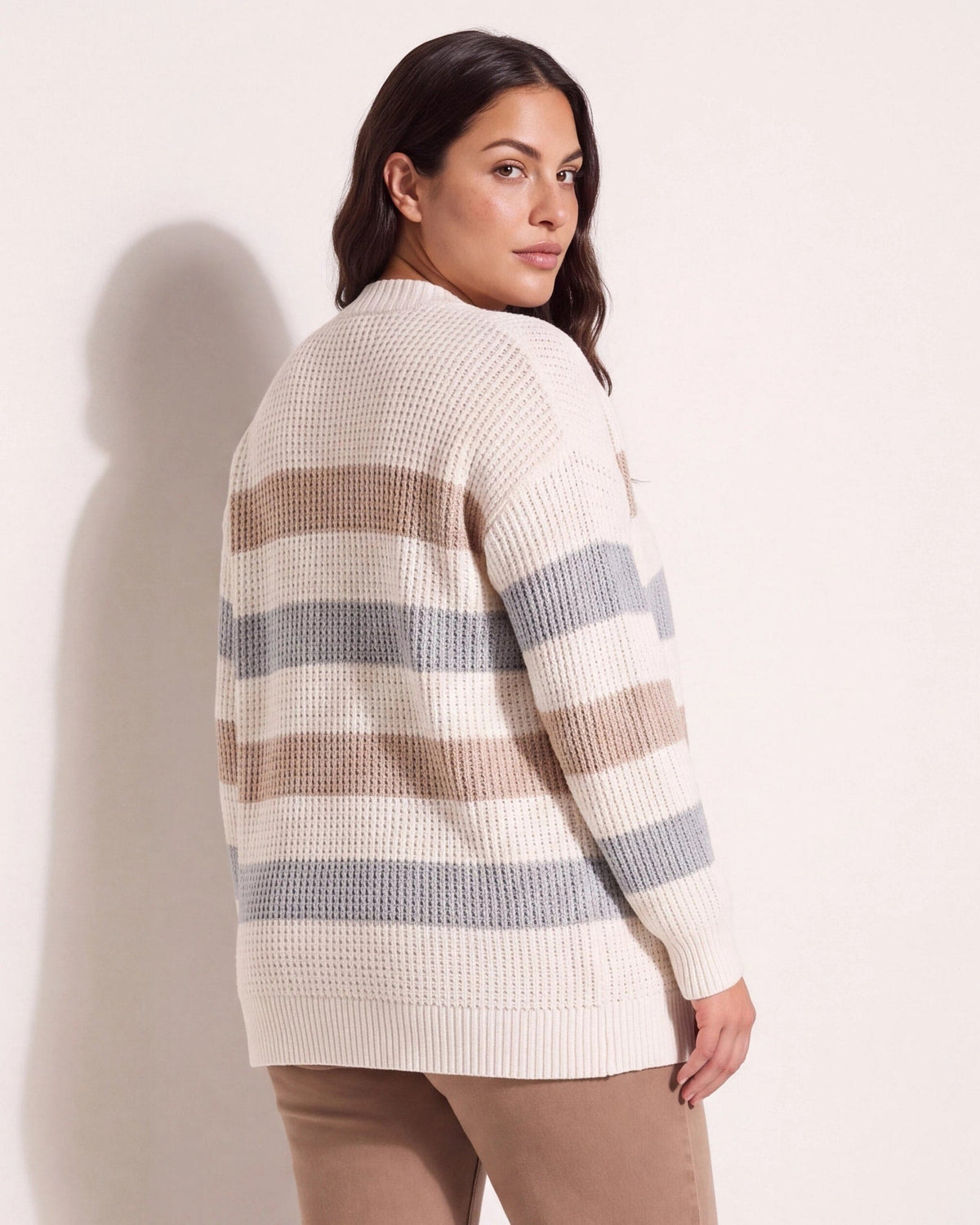 Cream/Ht Grey Stripe $|& SEAS Olivia Cardigan with Pockets - SOF Back