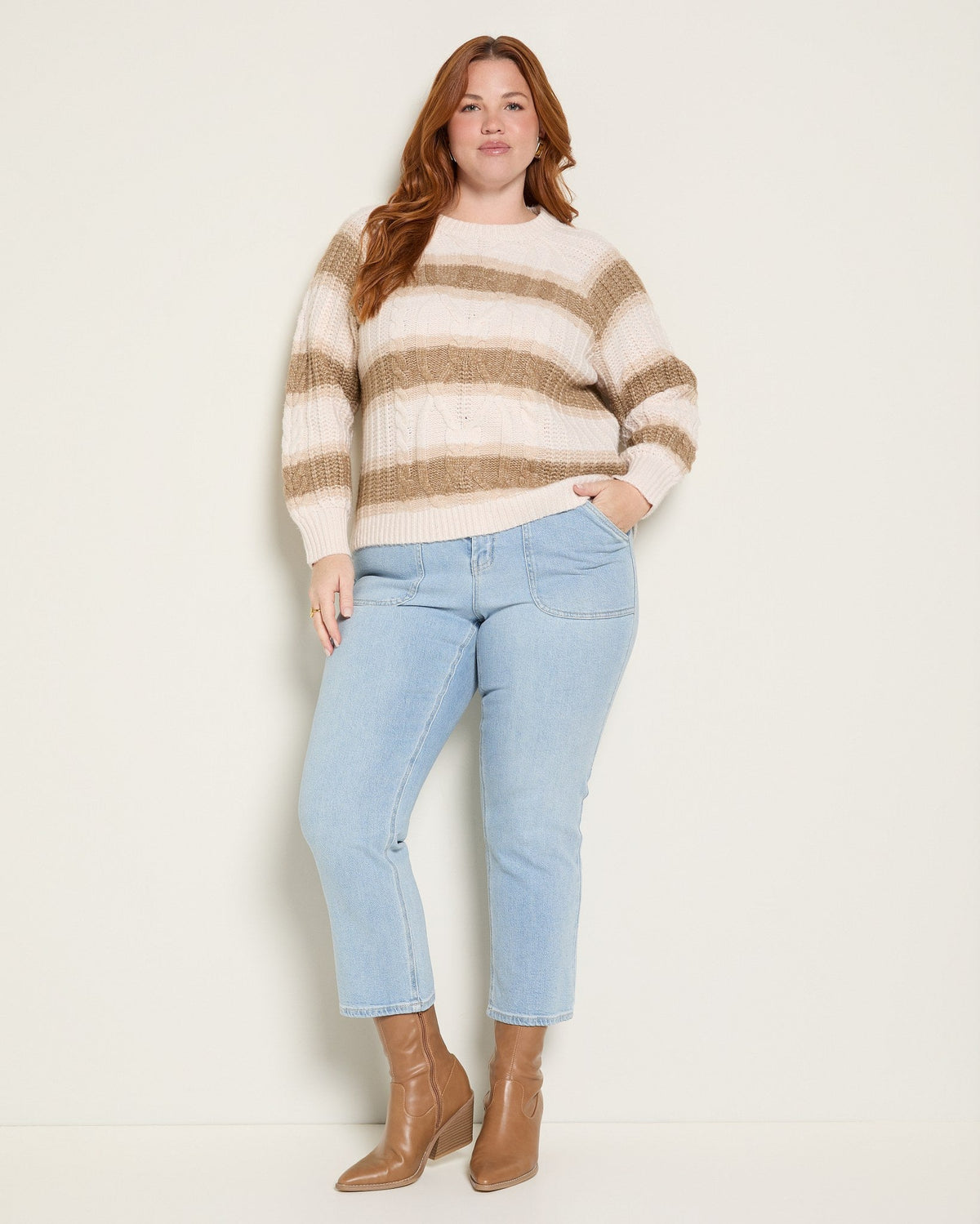 Almond/Wet Sand $|& SEAS Straya Cable Knit Sweater - UGC On Fig