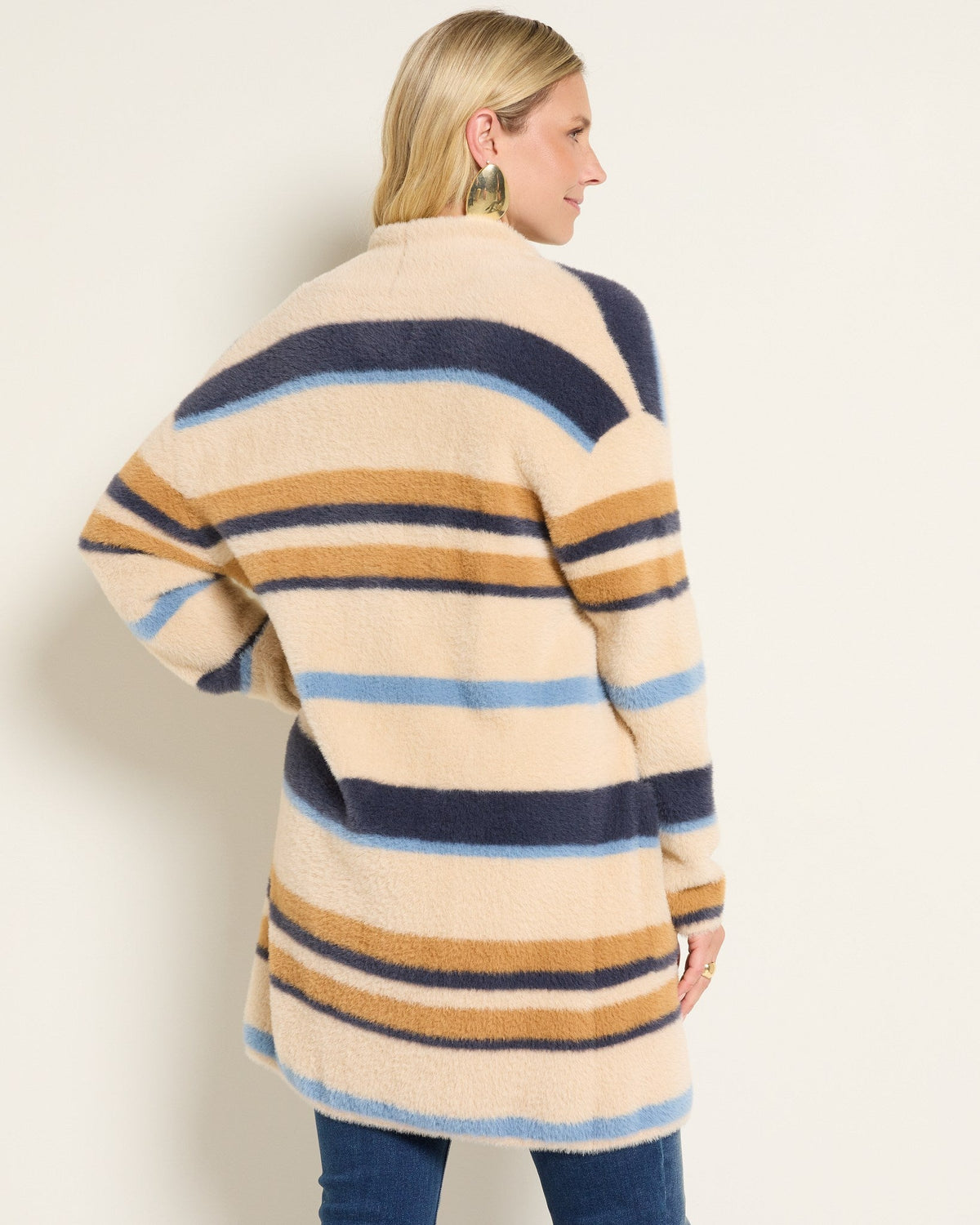 Almond Stripe $|& SEAS Raven Sweater Coatigan - SOF Back