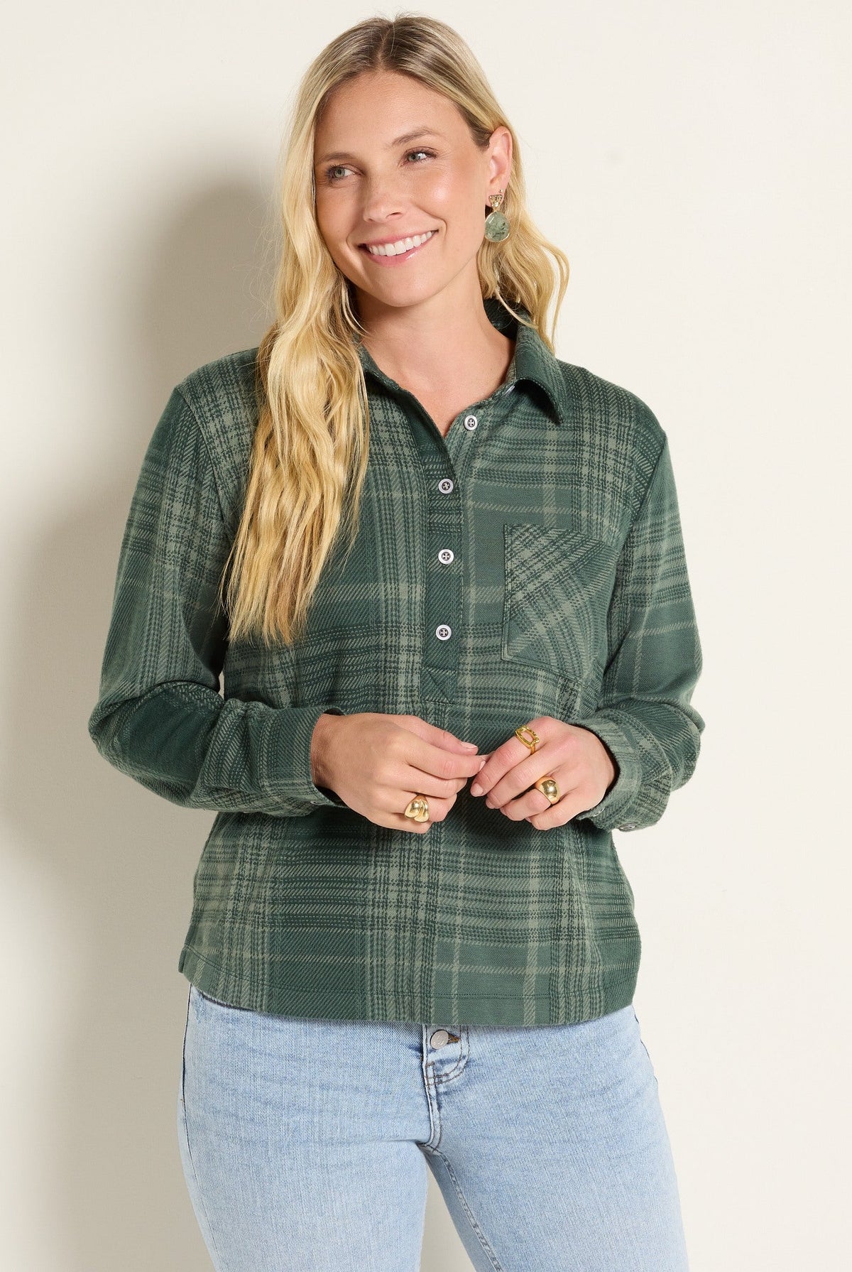 Pine Plaid $|& SEAS Amber Button Down Plaid - SOF Front