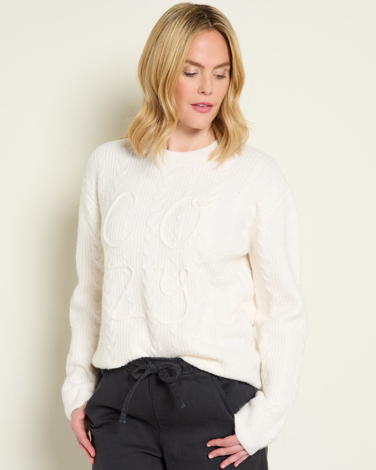 Cream $|& SEAS Love Note Cable Knit Sweater - SOF Front