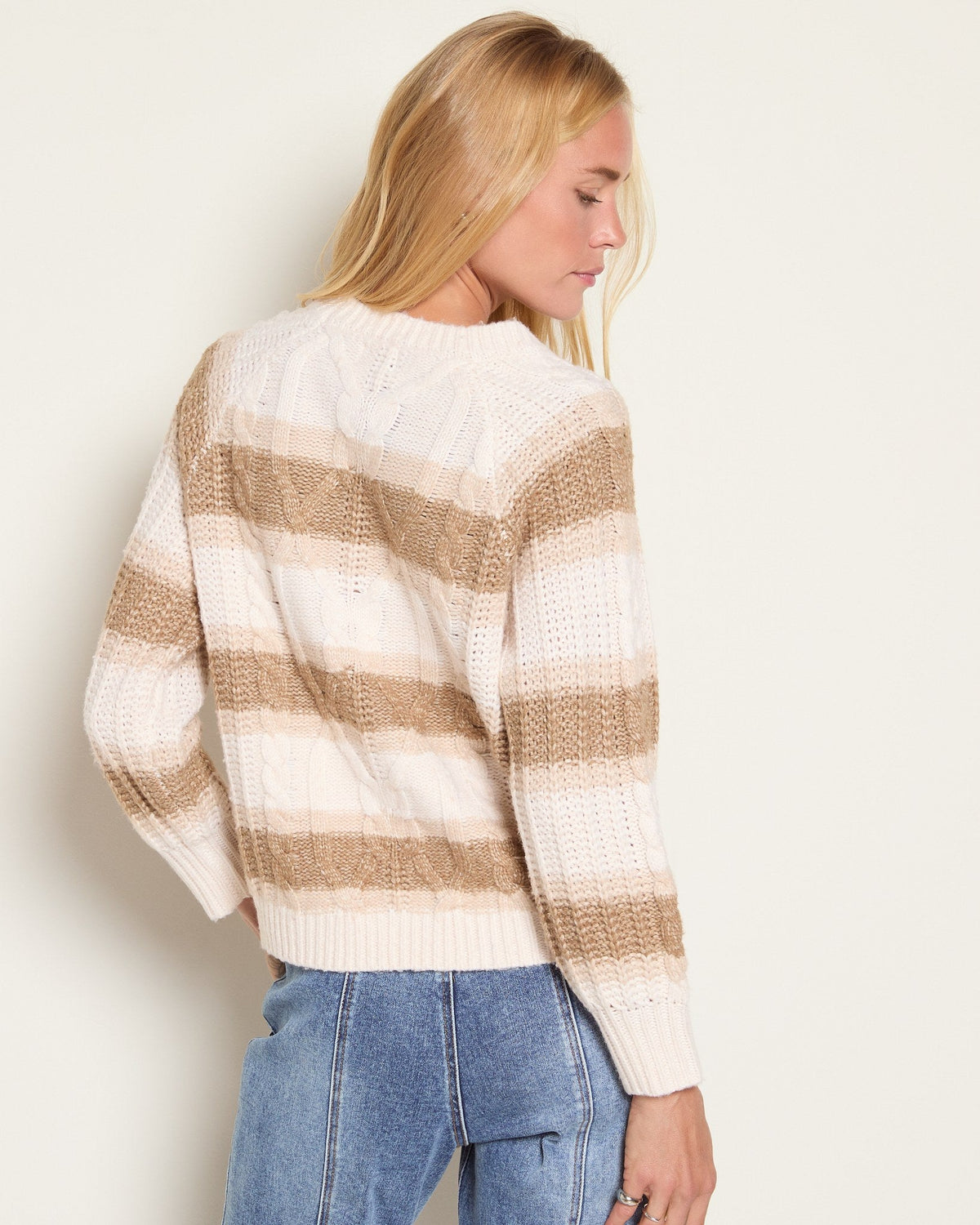 Almond Wet Sand $|& SEAS Straya Cable Knit Sweater - SOF Back