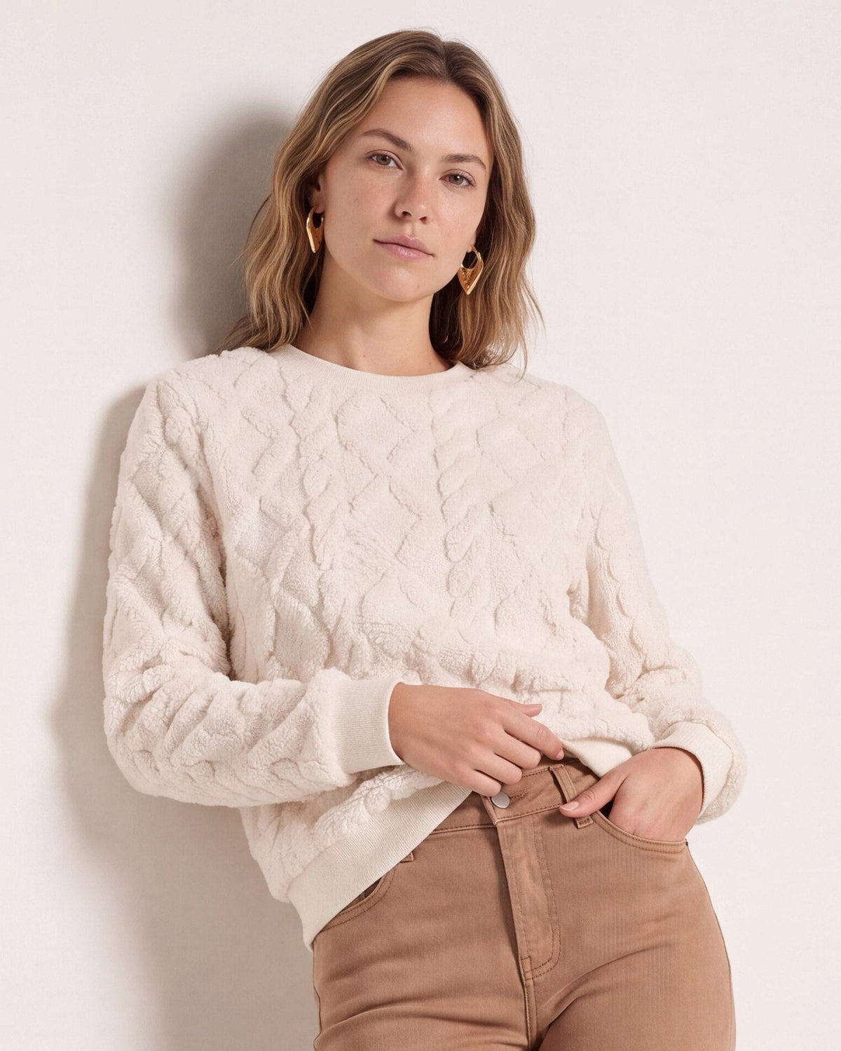 Cream $|& SEAS Selena Pattern Sherpa Pullover - SOF Front