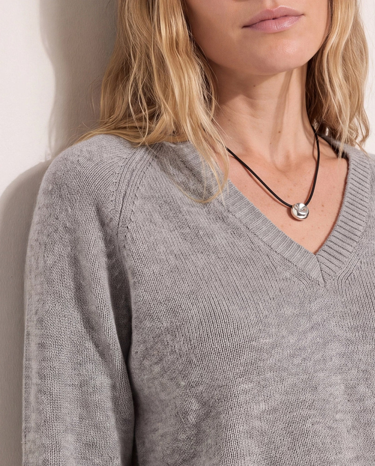Heather Grey $|& SEAS Madelyn V-Neck Sweater - SOF Full Front