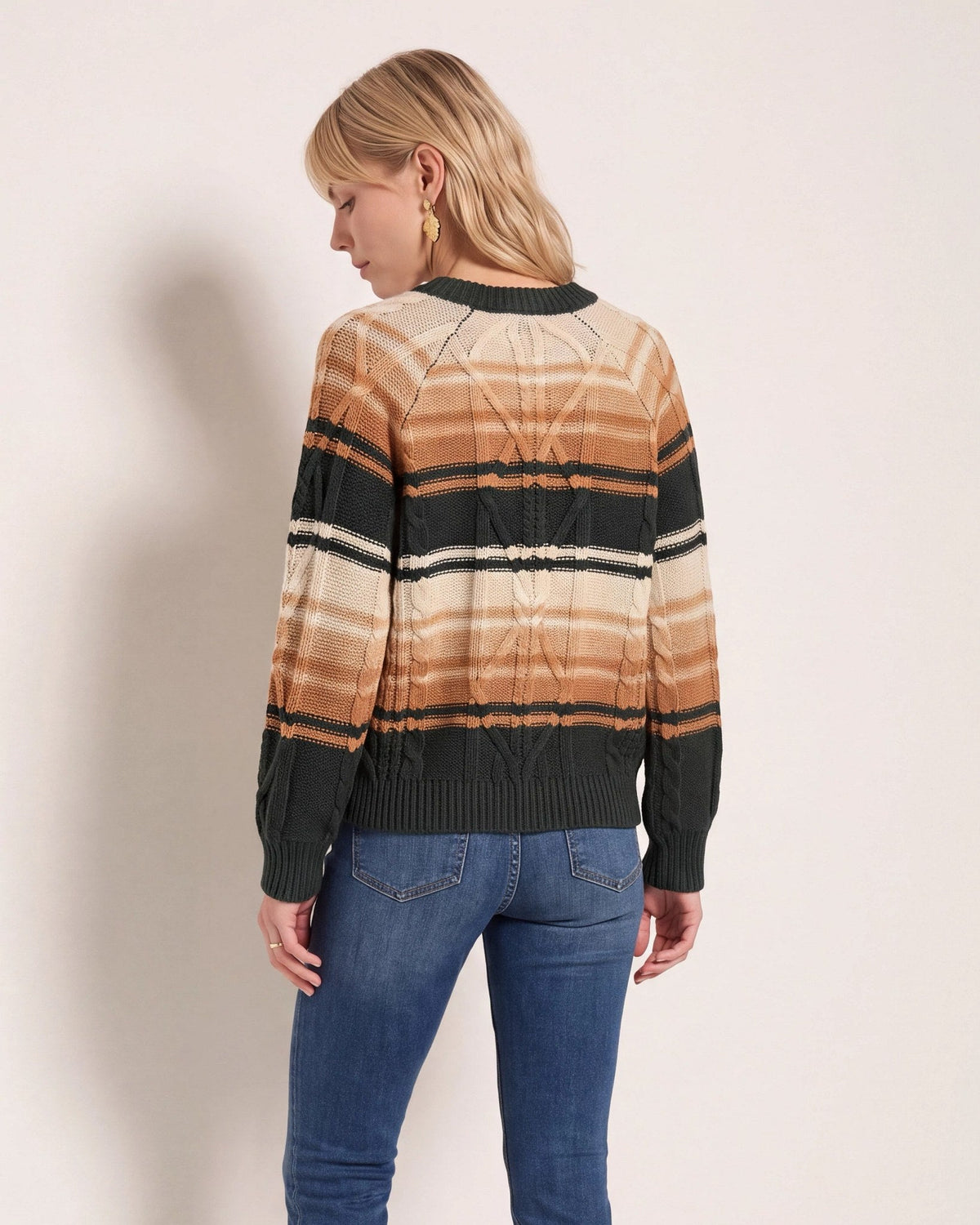 Pine Stripe $|& SEAS Starry Cable Knit Sweater - SOF Back