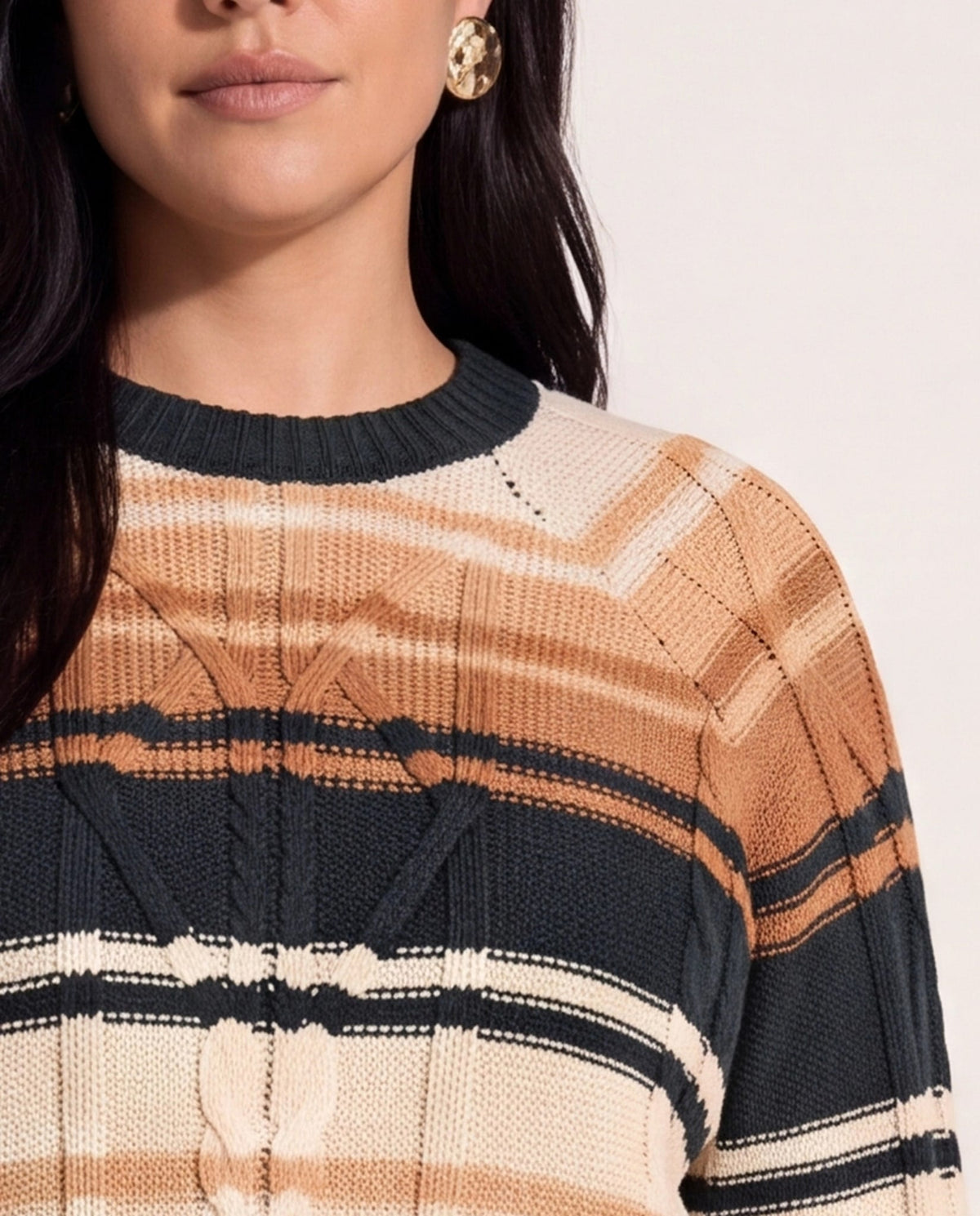 Pine Stripe $|& SEAS Starry Cable Knit Sweater - SOF Full Front