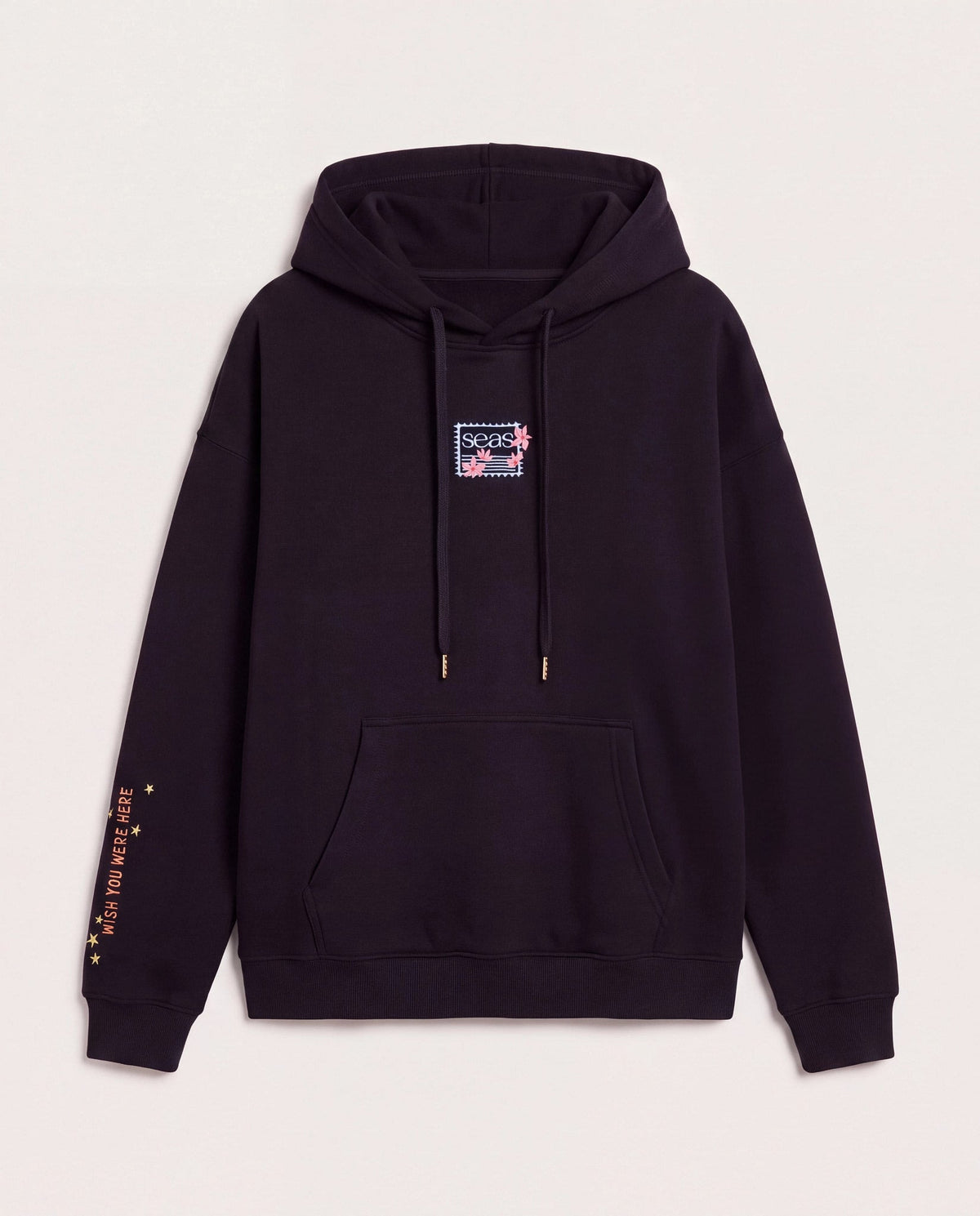 Black $|& SEAS Ryder "Greetings From Paradise" Graphic Hoodie - Hanger Detail