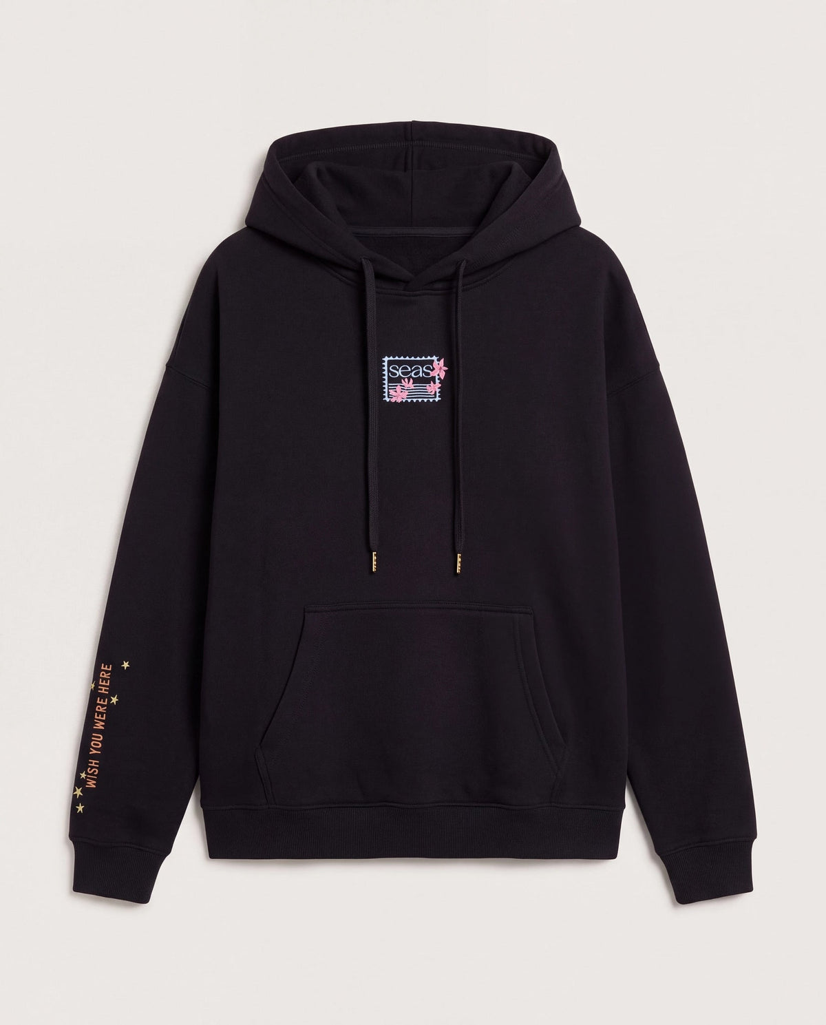 Black $|& SEAS Ryder "Greetings From Paradise" Graphic Hoodie - VOF Detail