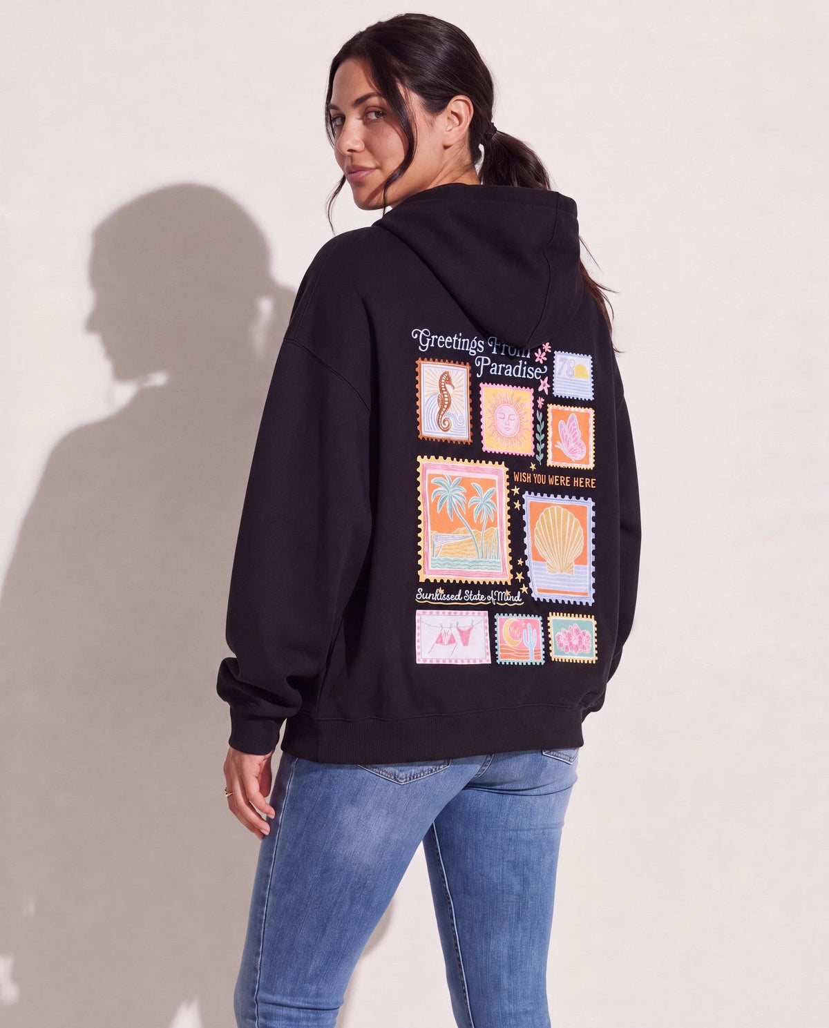 Black $|& SEAS Ryder "Greetings From Paradise" Graphic Hoodie - SOF Back
