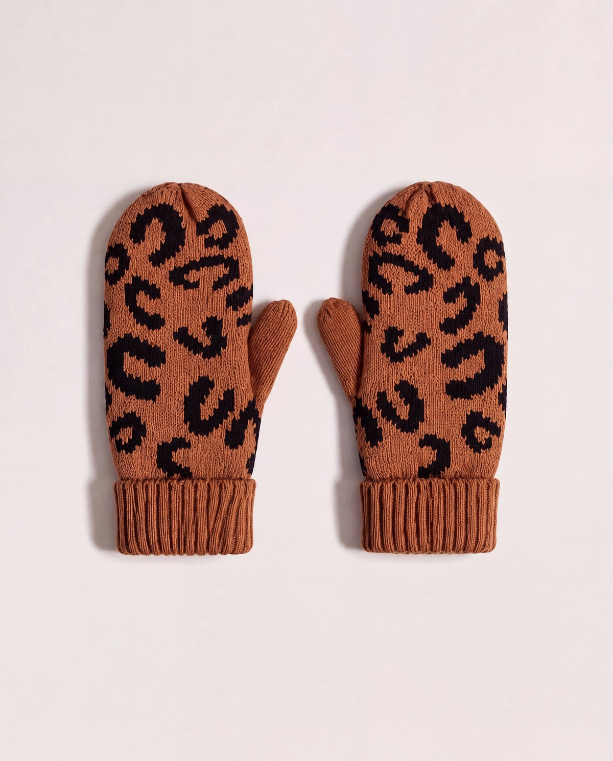 Brown $|& Panache Apparel Camel Leopard Printed Knit Mittens - Hanger Detail