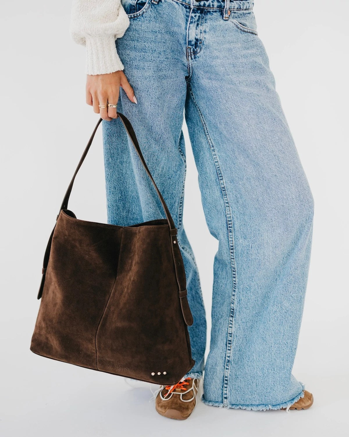 Chocolate $|& Pretty Simple Evie Suede Hobo Shoulder Bag - VOF Detail