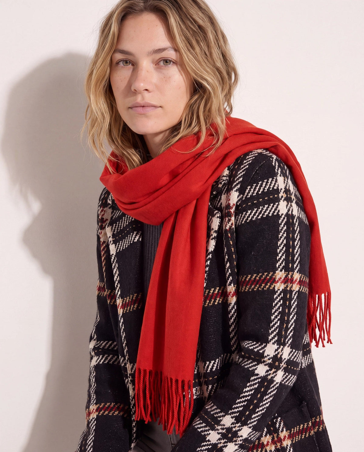 Red $|& Fame Accessories Solid Scarf - SOF Full Front