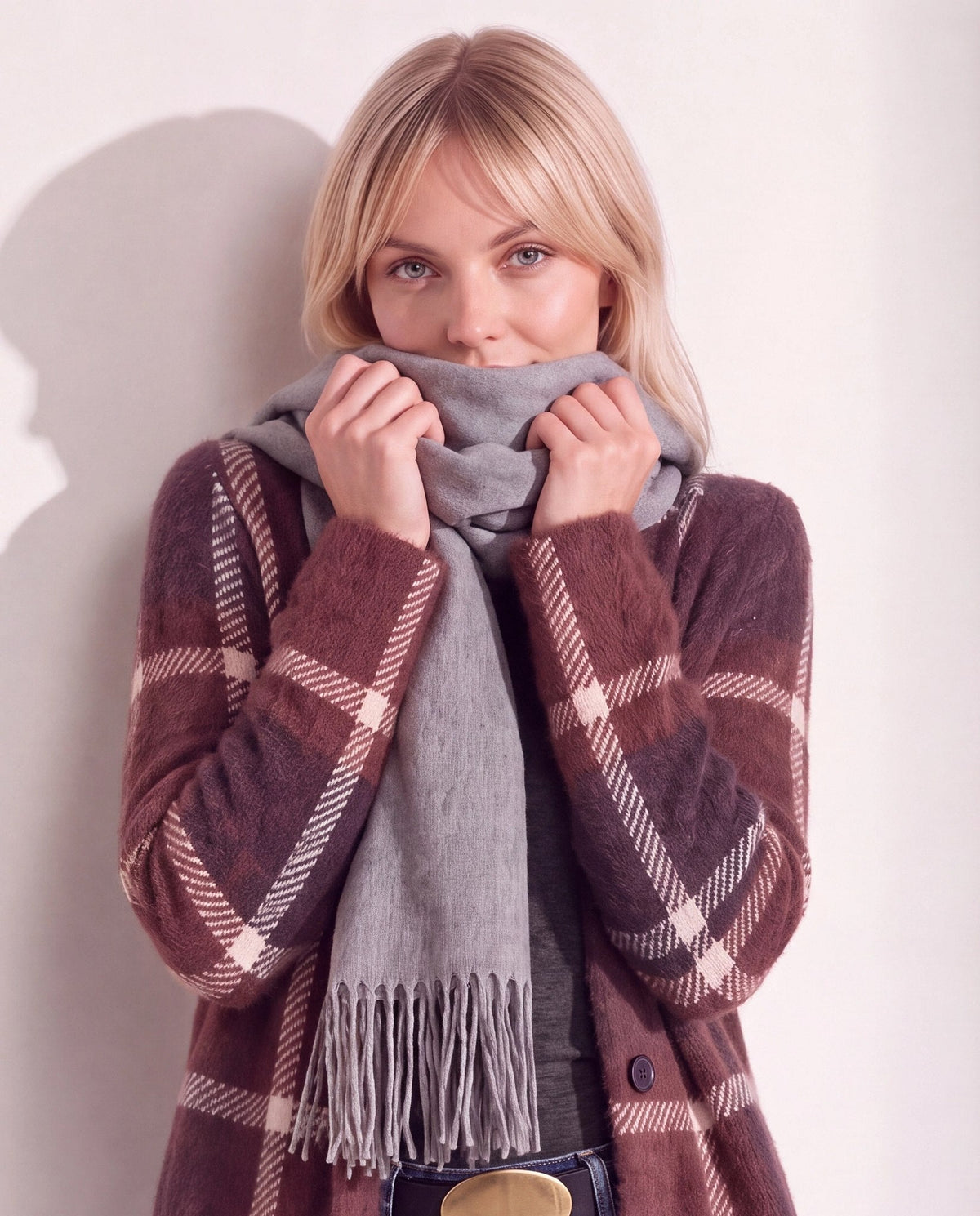 Grey $|& Fame Accessories Solid Scarf - SOF Full Front