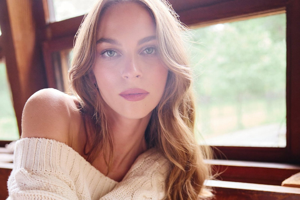 SEAS off-shoulder editorial, cable knit off shoulder sweater styled casually