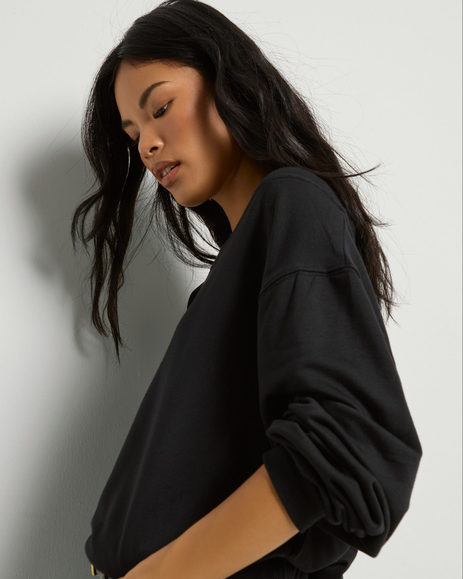 Black $|& SEAS Brooksville One Shoulder Sweatshirt - VOF Front