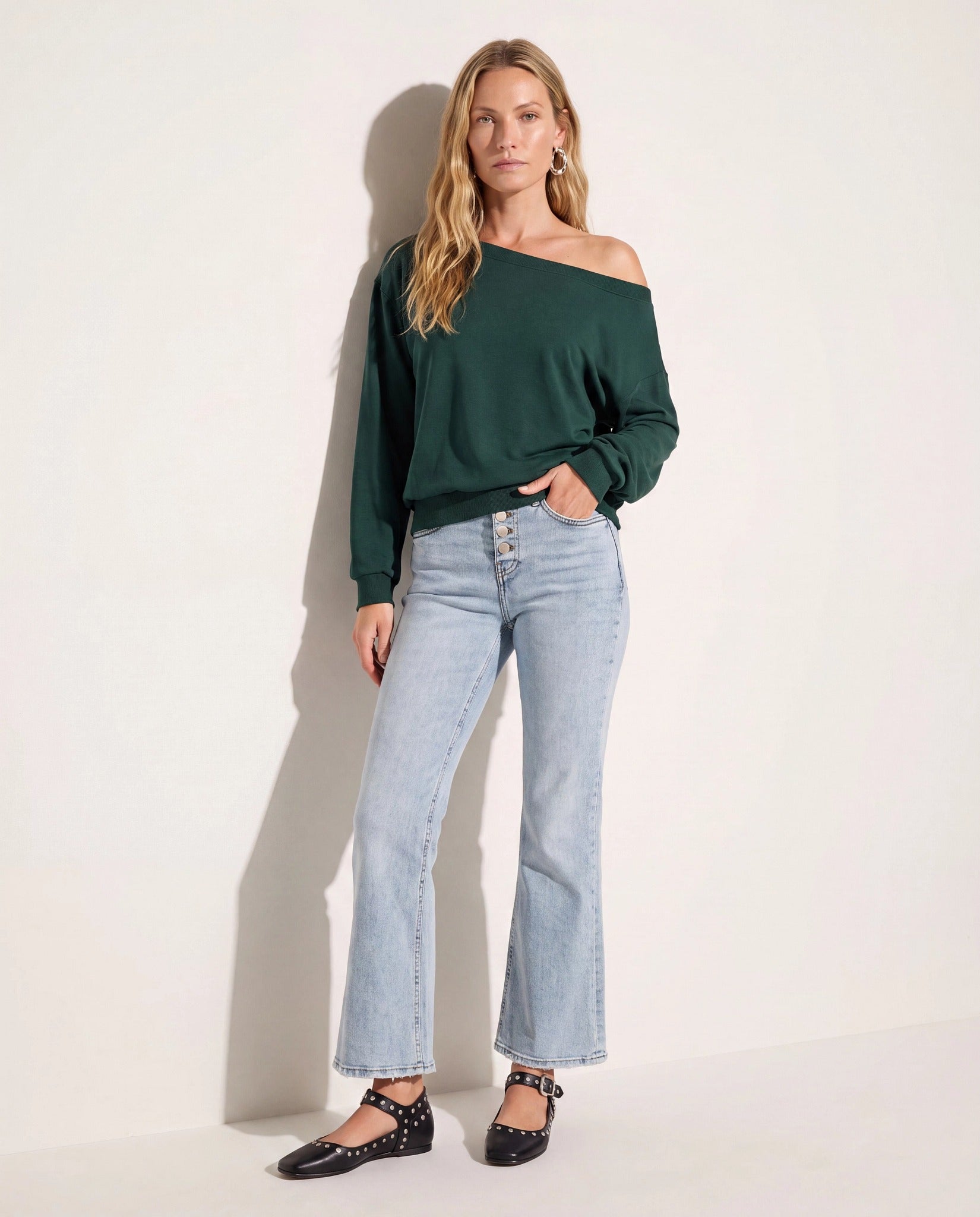 Hunter Green $|& SEAS Brooksville One Shoulder Sweatshirt - SOF Back